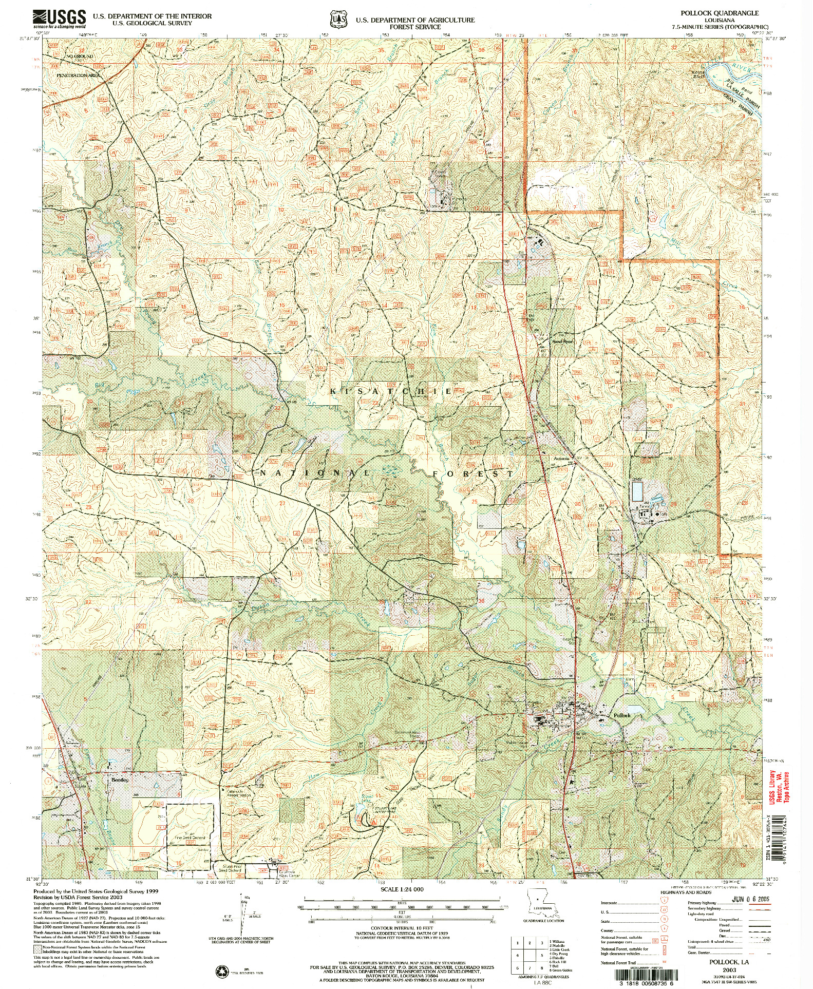 USGS 1:24000-SCALE QUADRANGLE FOR POLLOCK, LA 2003