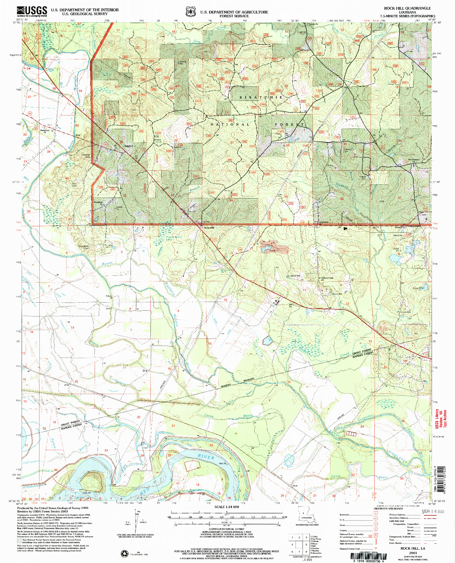 USGS 1:24000-SCALE QUADRANGLE FOR ROCK HILL, LA 2003