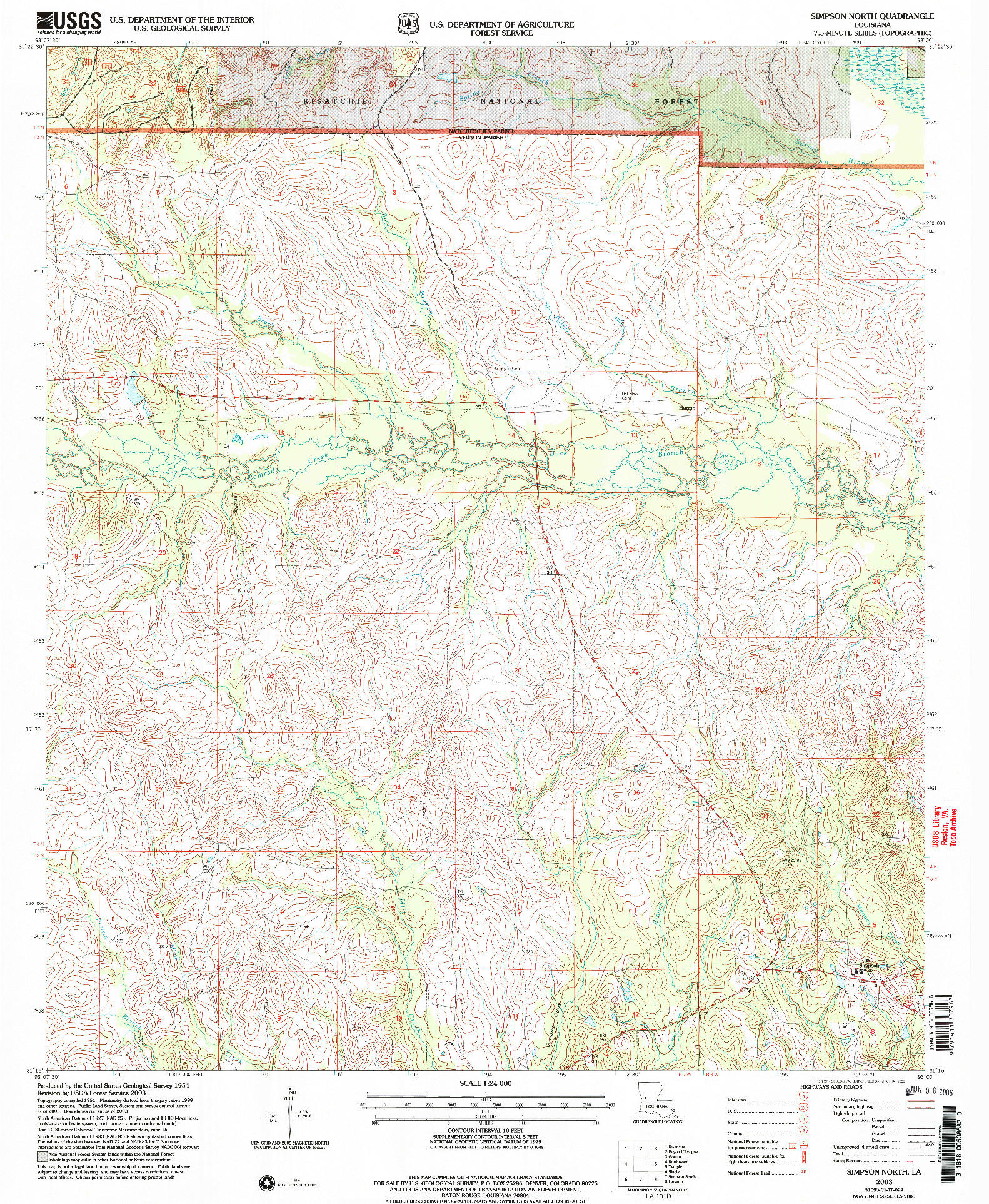 USGS 1:24000-SCALE QUADRANGLE FOR SIMPSON NORTH, LA 2003