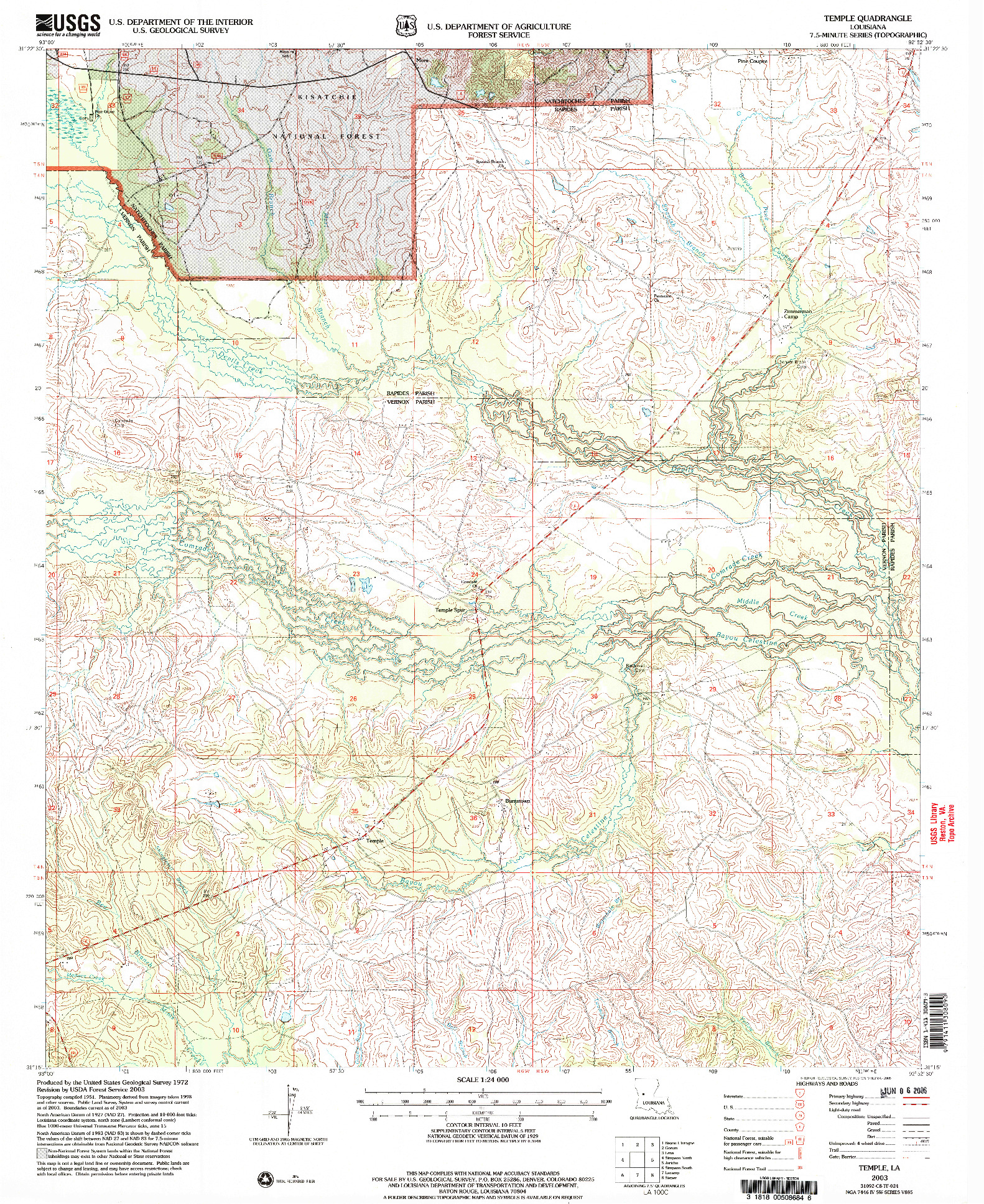 USGS 1:24000-SCALE QUADRANGLE FOR TEMPLE, LA 2003