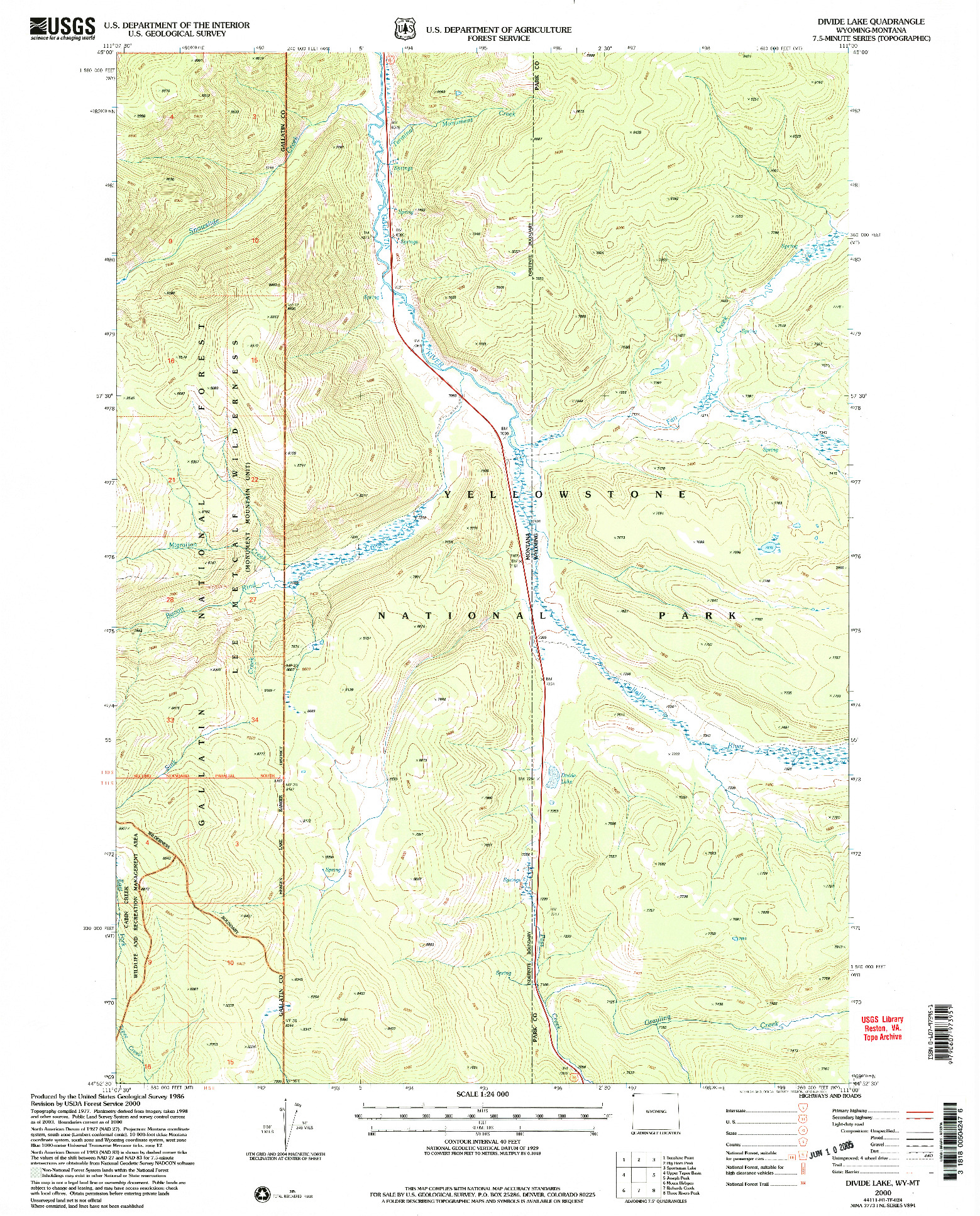 USGS 1:24000-SCALE QUADRANGLE FOR DIVIDE LAKE, WY 2000