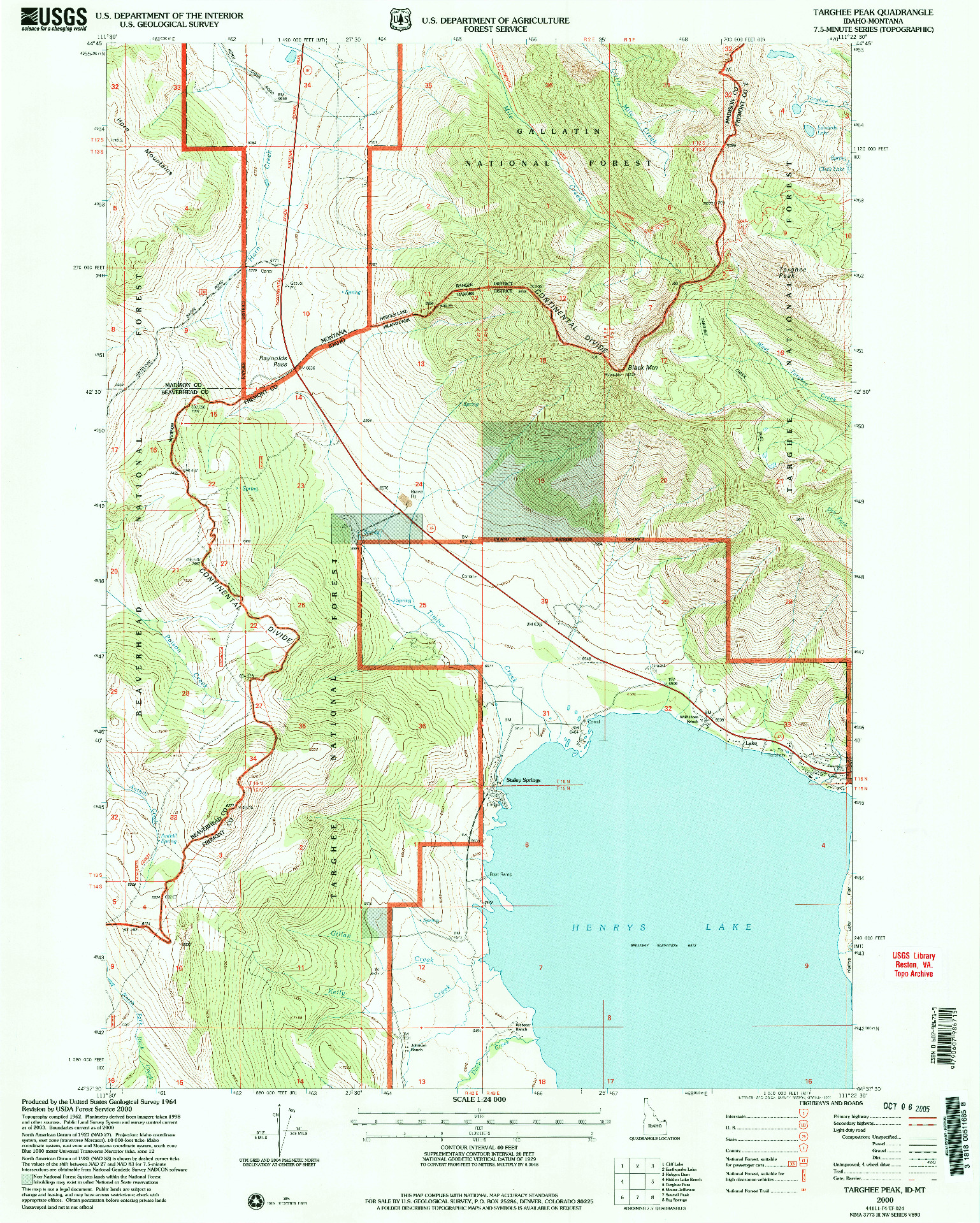 USGS 1:24000-SCALE QUADRANGLE FOR TARGHEE PEAK, ID 2000