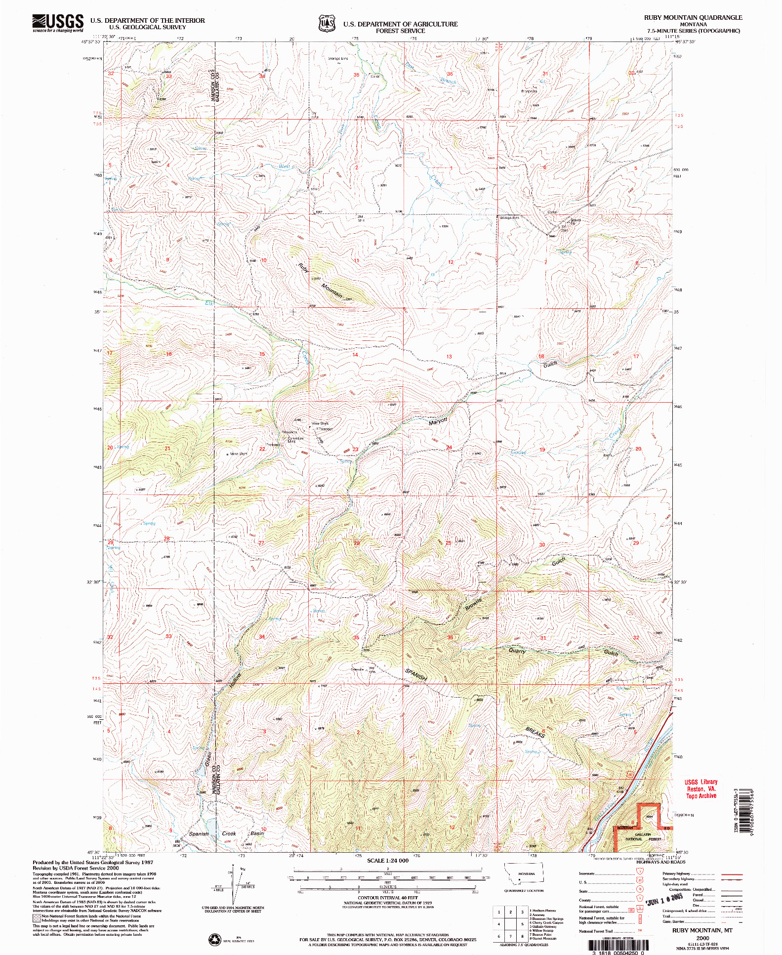 USGS 1:24000-SCALE QUADRANGLE FOR RUBY MOUNTAIN, MT 2000