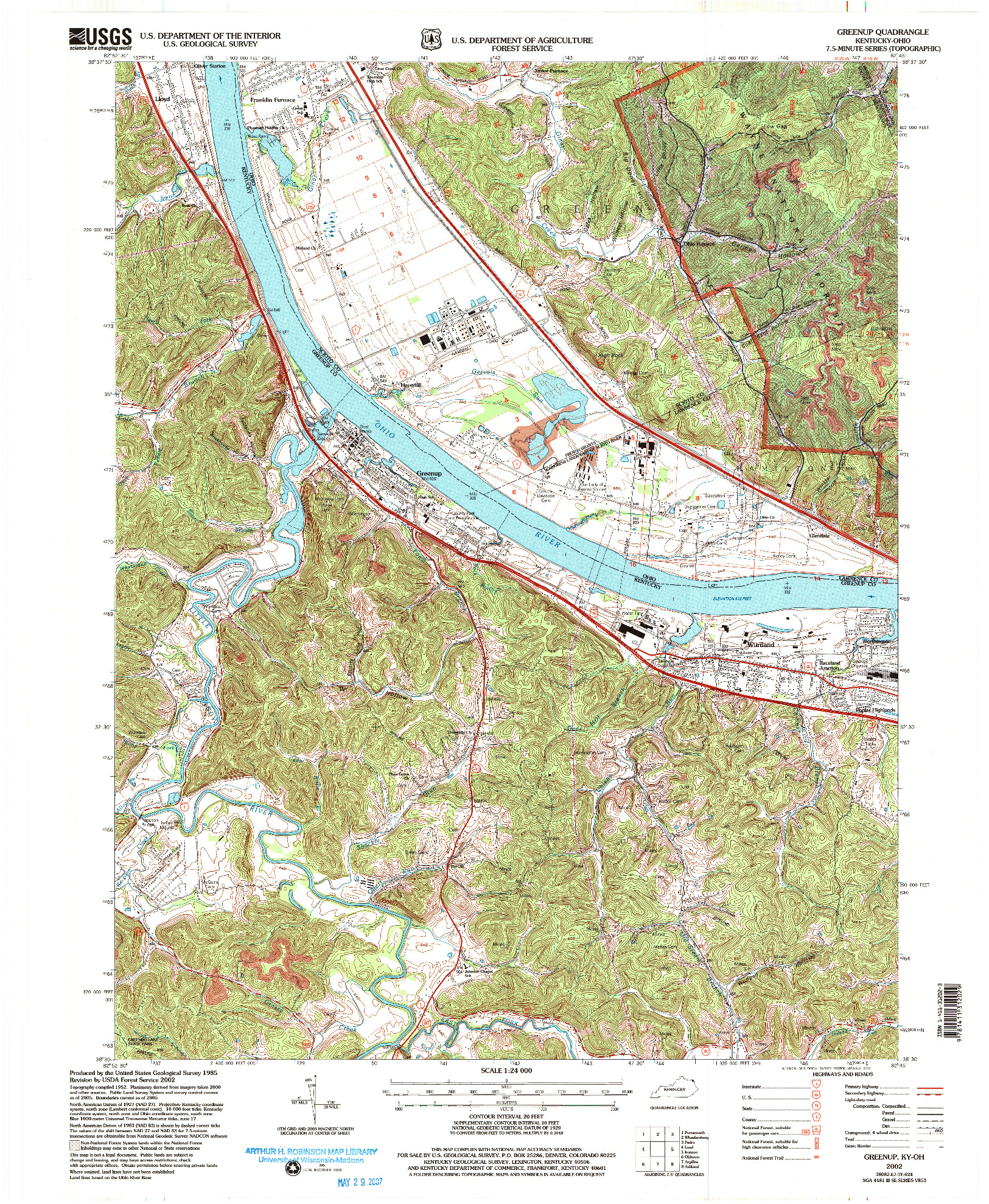 USGS 1:24000-SCALE QUADRANGLE FOR GREENUP, KY 2002