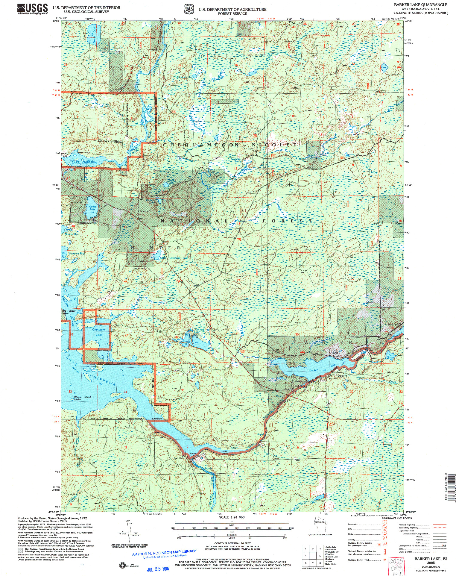 USGS 1:24000-SCALE QUADRANGLE FOR BARKER LAKE, WI 2005