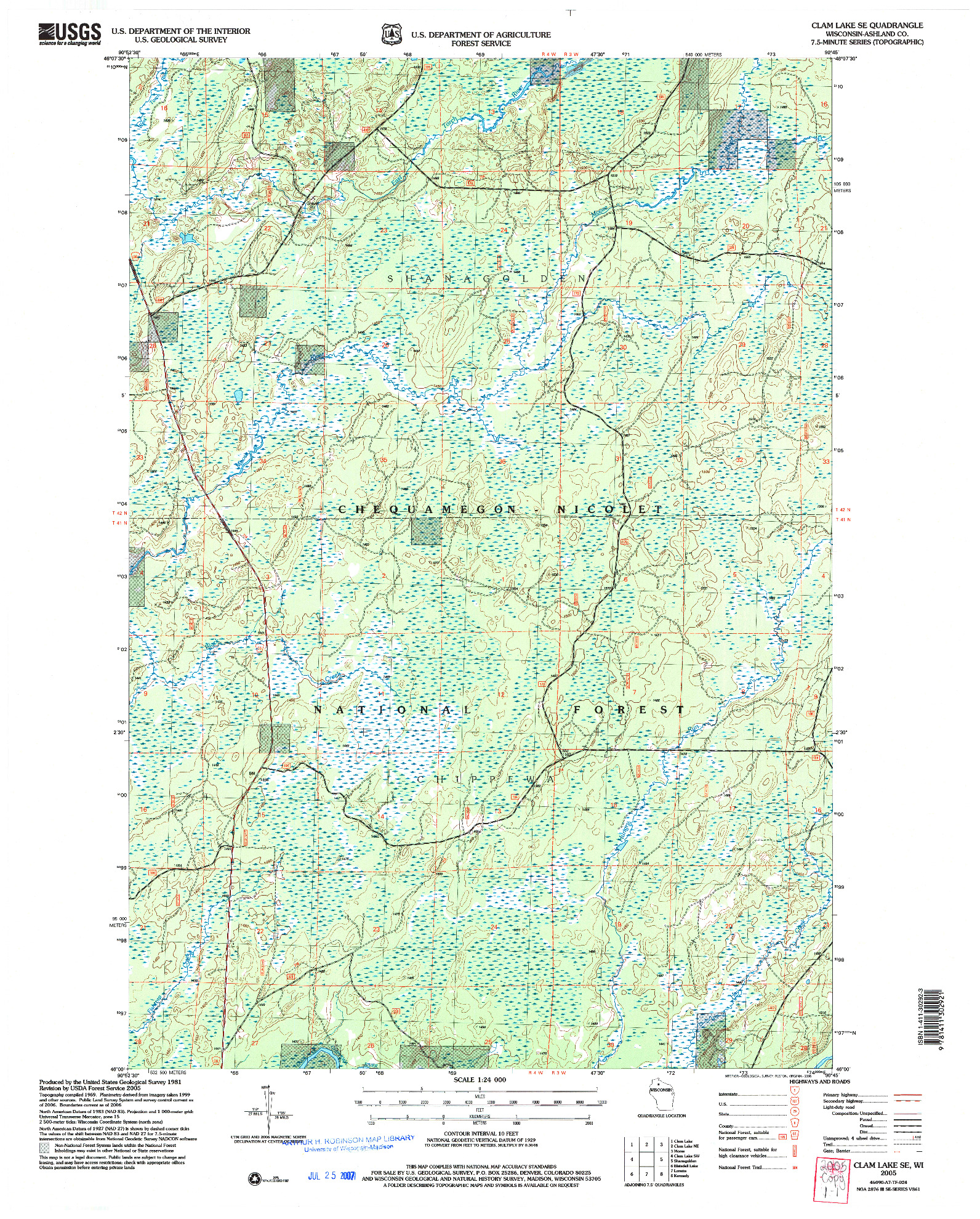 USGS 1:24000-SCALE QUADRANGLE FOR CLAM LAKE SE, WI 2005