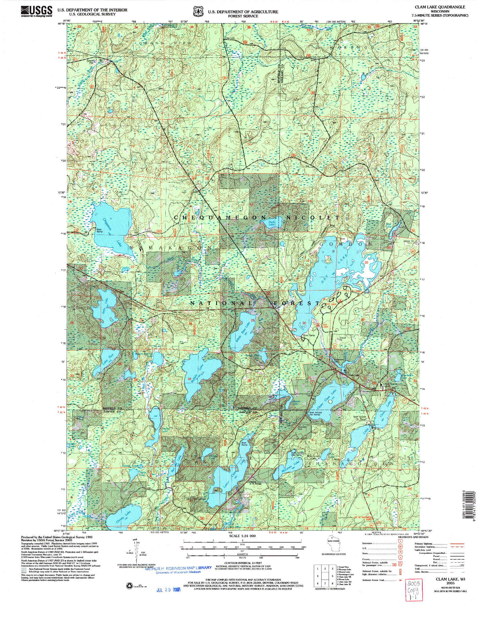 USGS 1:24000-SCALE QUADRANGLE FOR CLAM LAKE, WI 2005