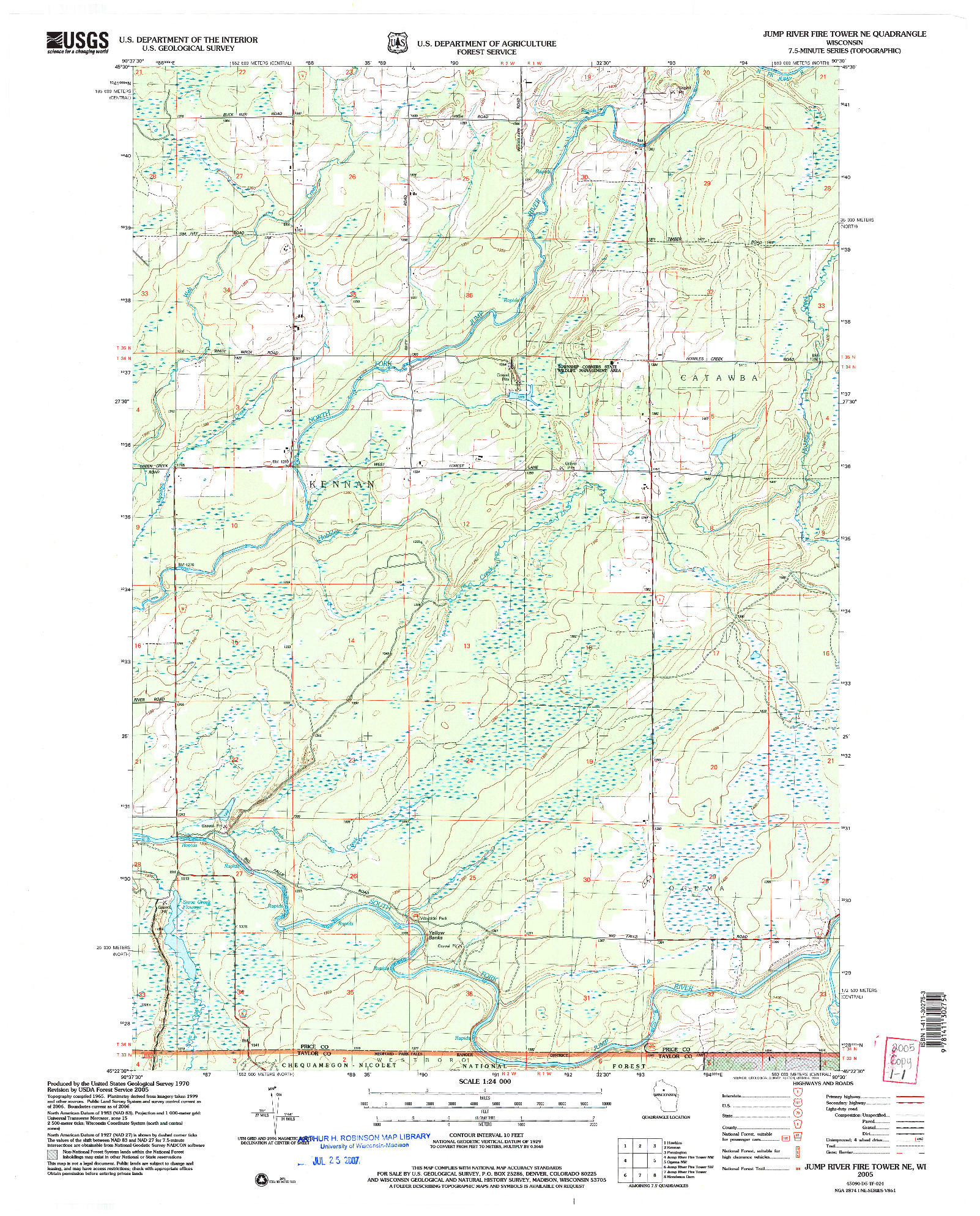 USGS 1:24000-SCALE QUADRANGLE FOR JUMP RIVER FIRE TOWER NE, WI 2005