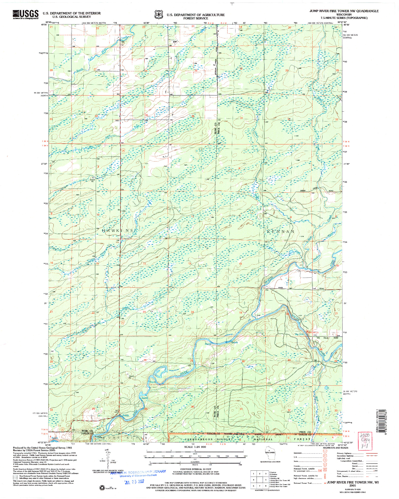 USGS 1:24000-SCALE QUADRANGLE FOR JUMP RIVER FIRE TOWER NW, WI 2005