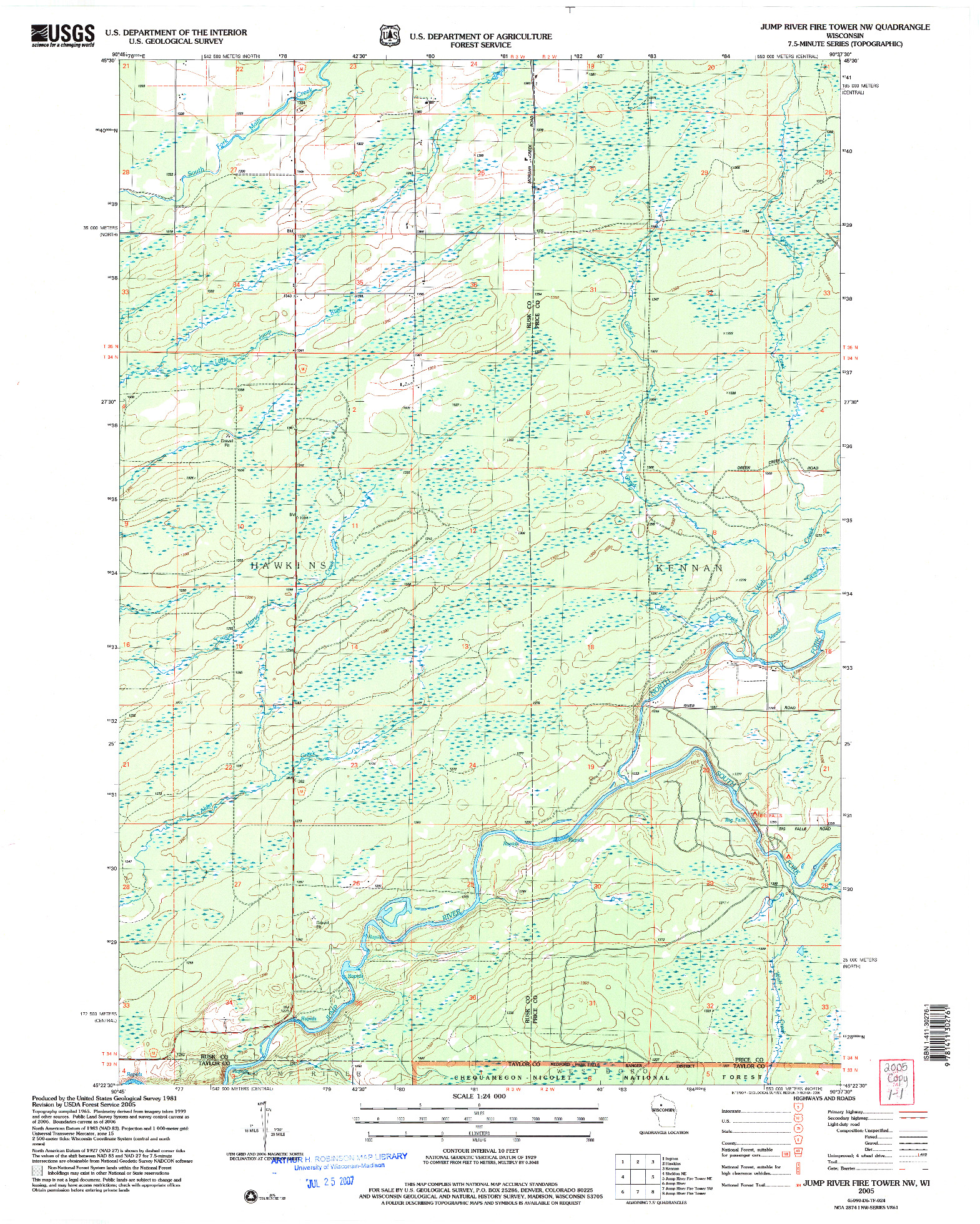 USGS 1:24000-SCALE QUADRANGLE FOR JUMP RIVER FIRE TOWER NW, WI 2005