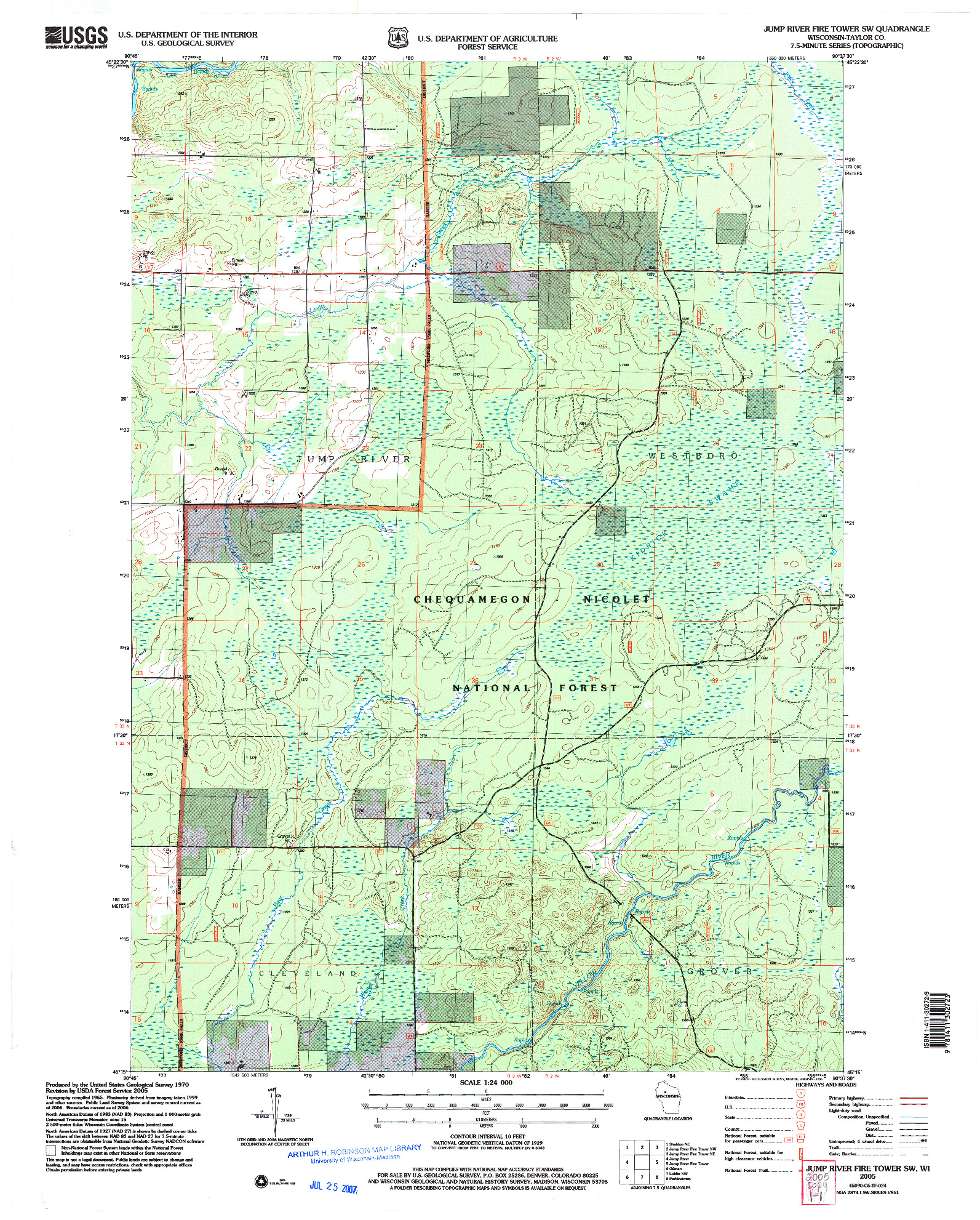 USGS 1:24000-SCALE QUADRANGLE FOR JUMP RIVER FIRE TOWER SW, WI 2005