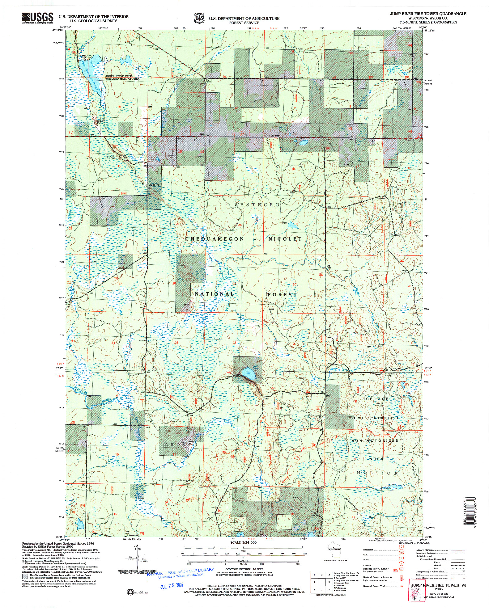 USGS 1:24000-SCALE QUADRANGLE FOR JUMP RIVER FIRE TOWER, WI 2005