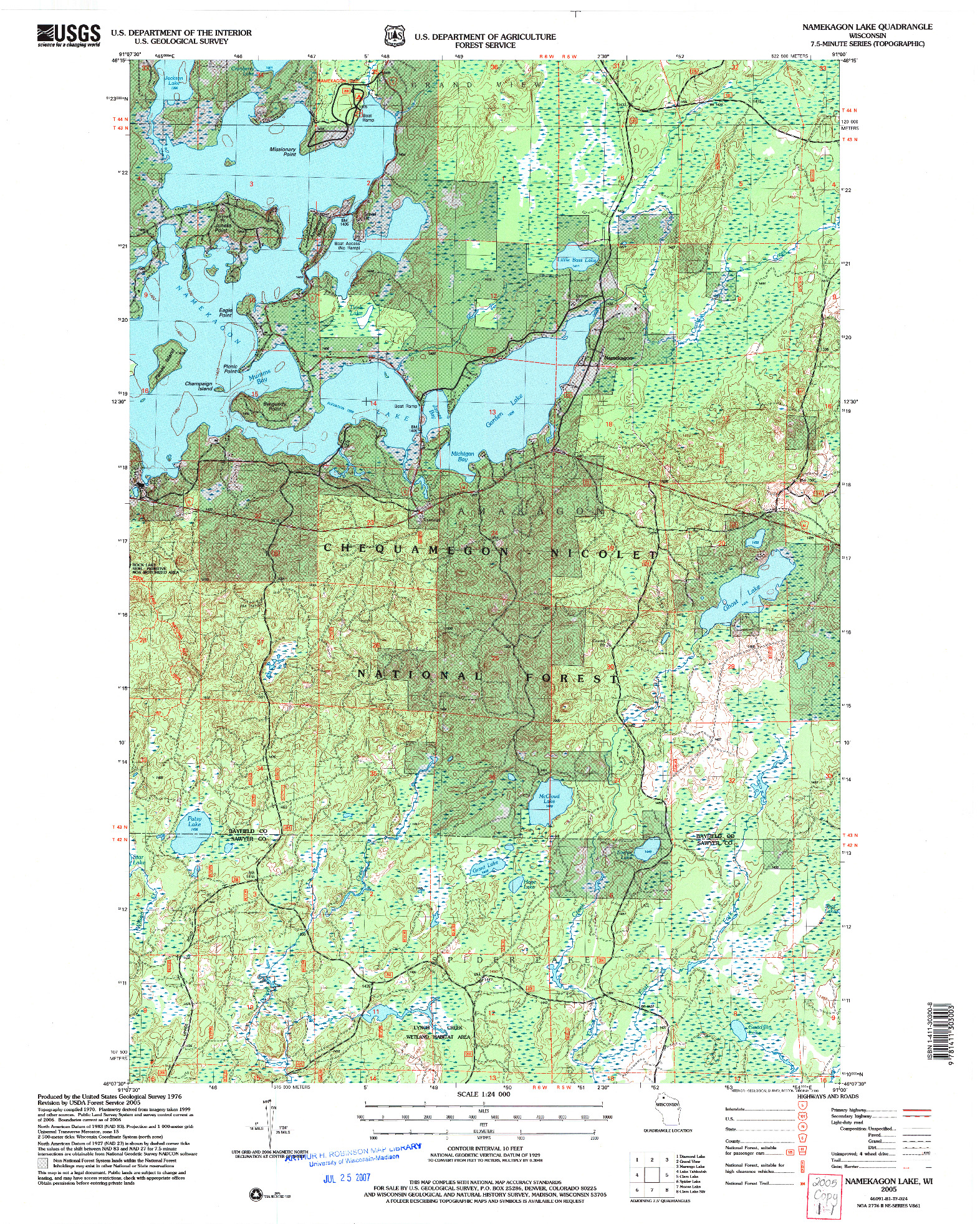 USGS 1:24000-SCALE QUADRANGLE FOR NAMEKAGON LAKE, WI 2005