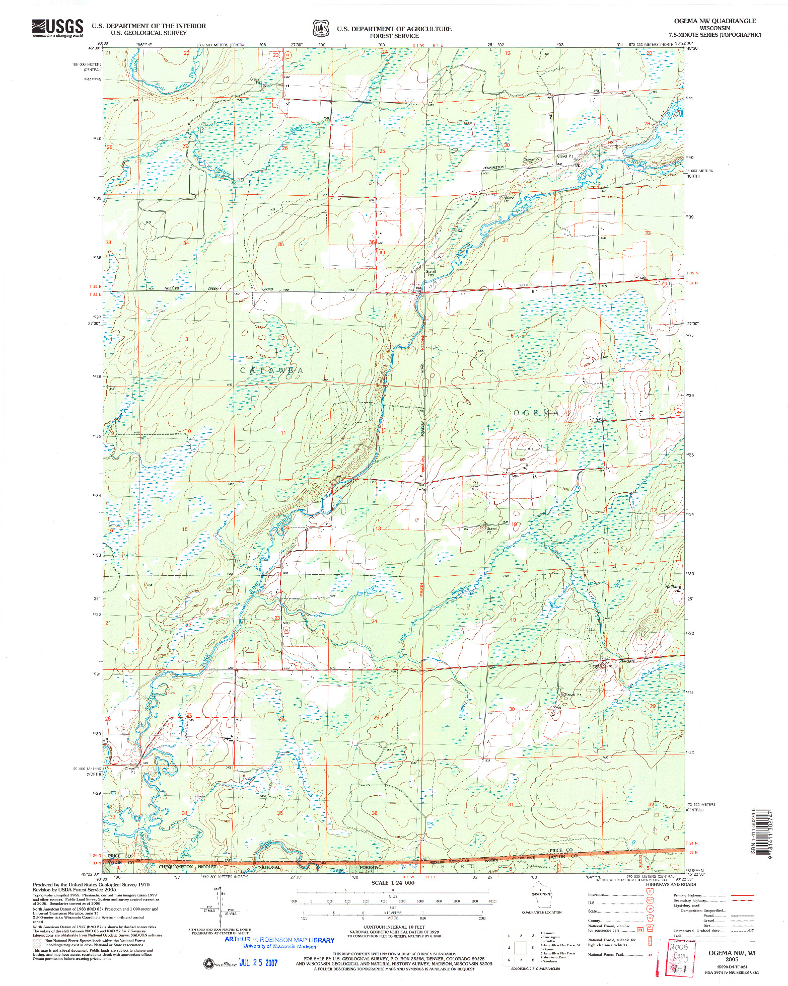 USGS 1:24000-SCALE QUADRANGLE FOR OGEMA NW, WI 2005