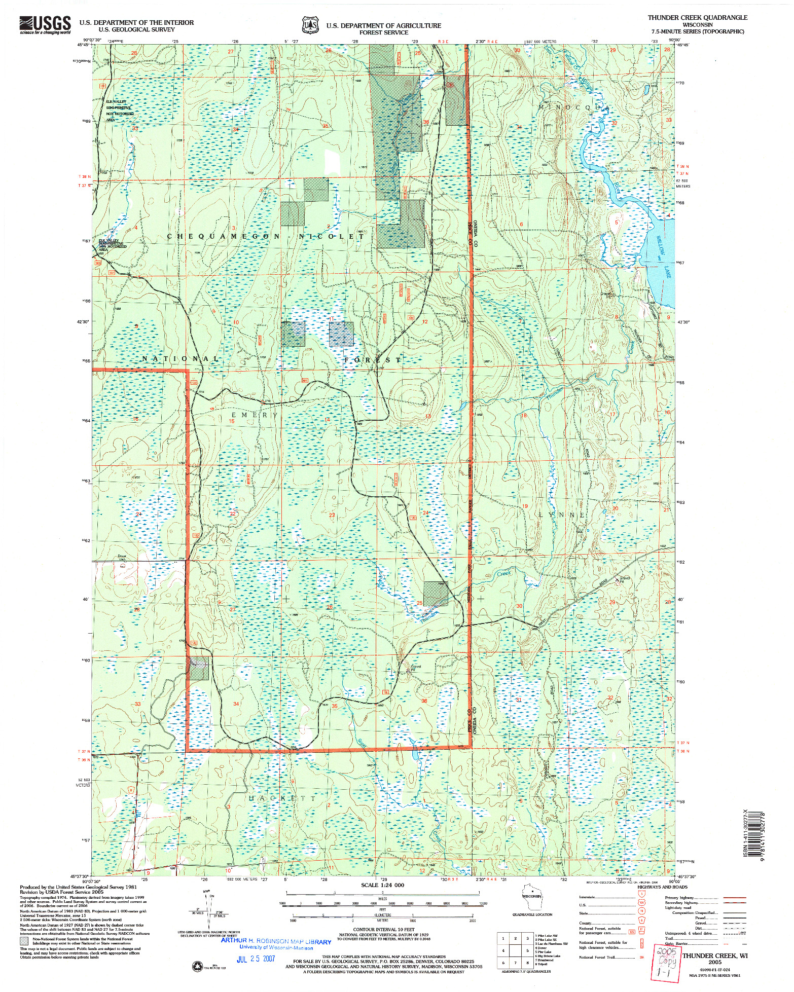 USGS 1:24000-SCALE QUADRANGLE FOR THUNDER CREEK, WI 2005