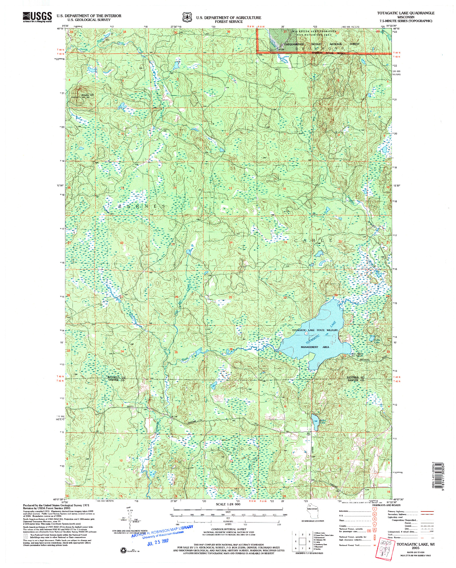 USGS 1:24000-SCALE QUADRANGLE FOR TOTAGATIC LAKE, WI 2005