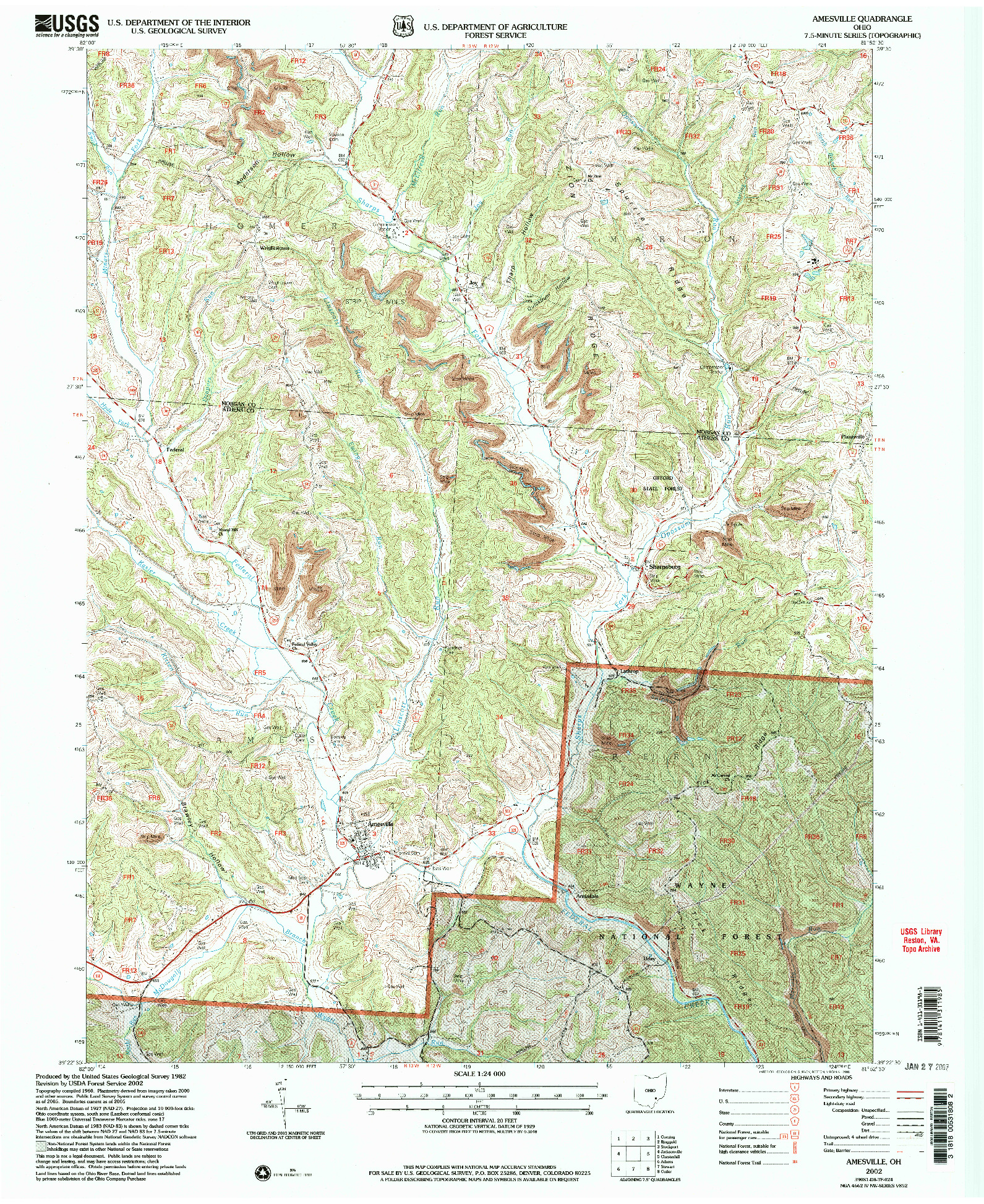 USGS 1:24000-SCALE QUADRANGLE FOR AMESVILLE, OH 2002