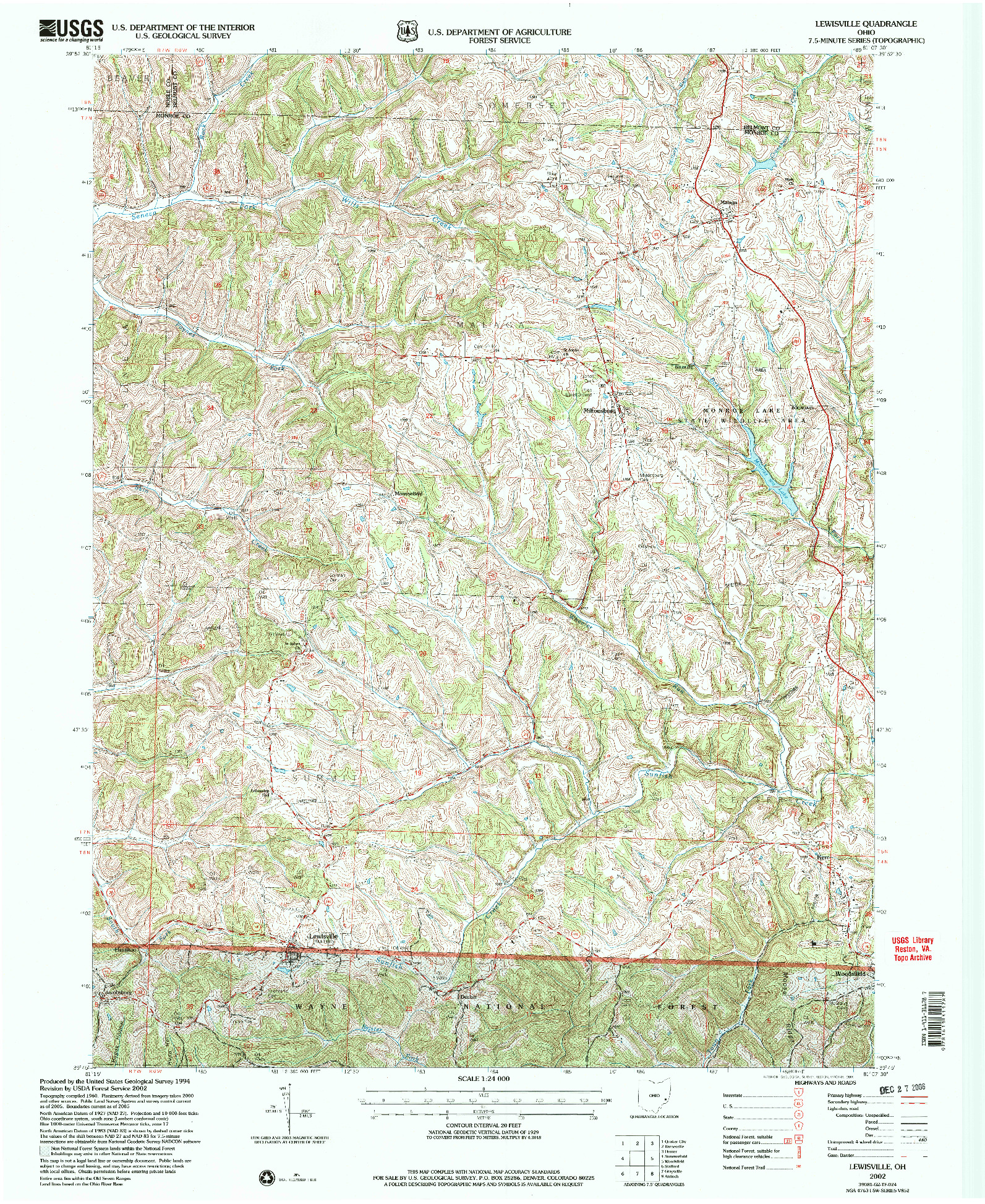 USGS 1:24000-SCALE QUADRANGLE FOR LEWISVILLE, OH 2002