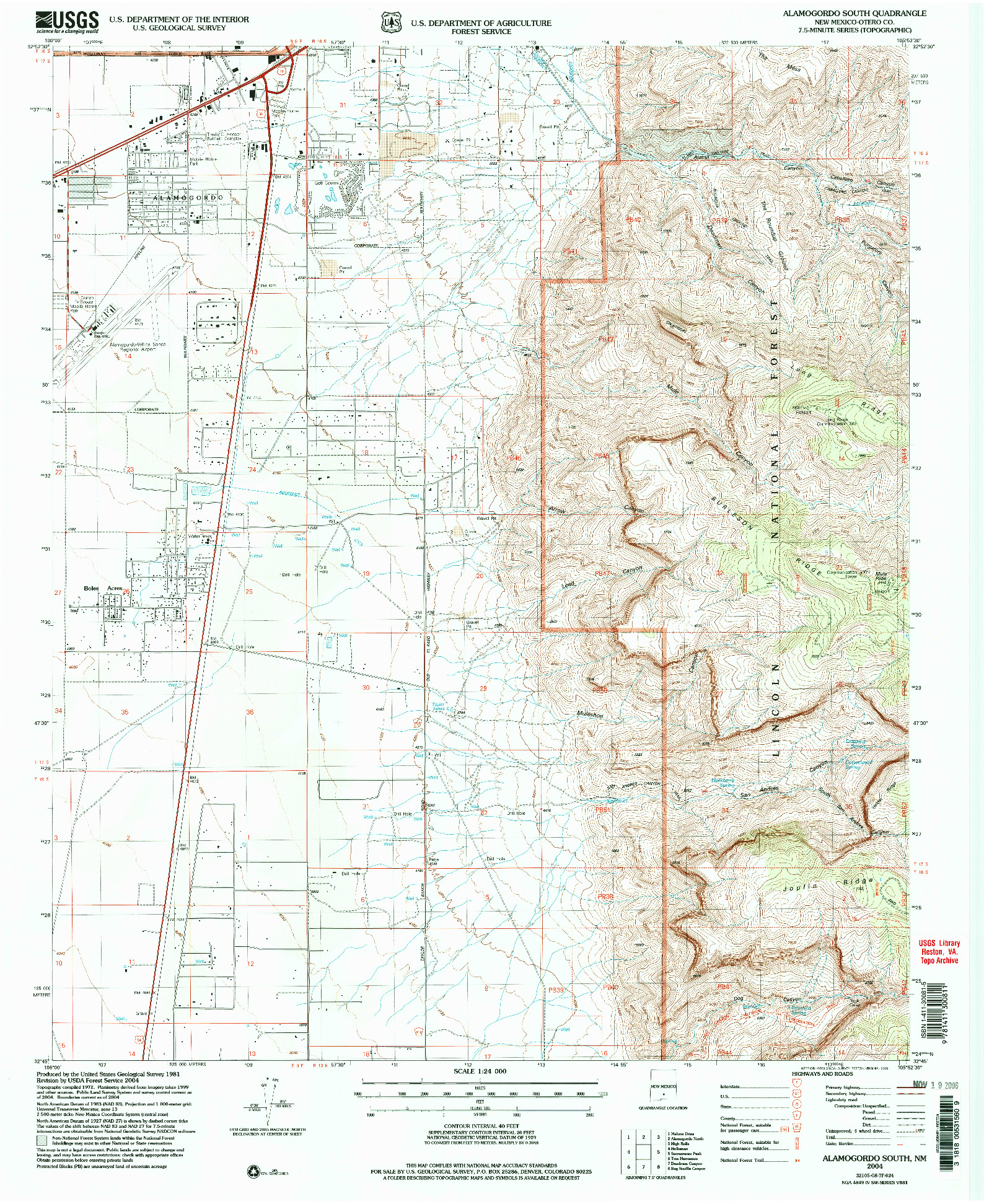 USGS 1:24000-SCALE QUADRANGLE FOR ALAMOGORDO SOUTH, NM 2004