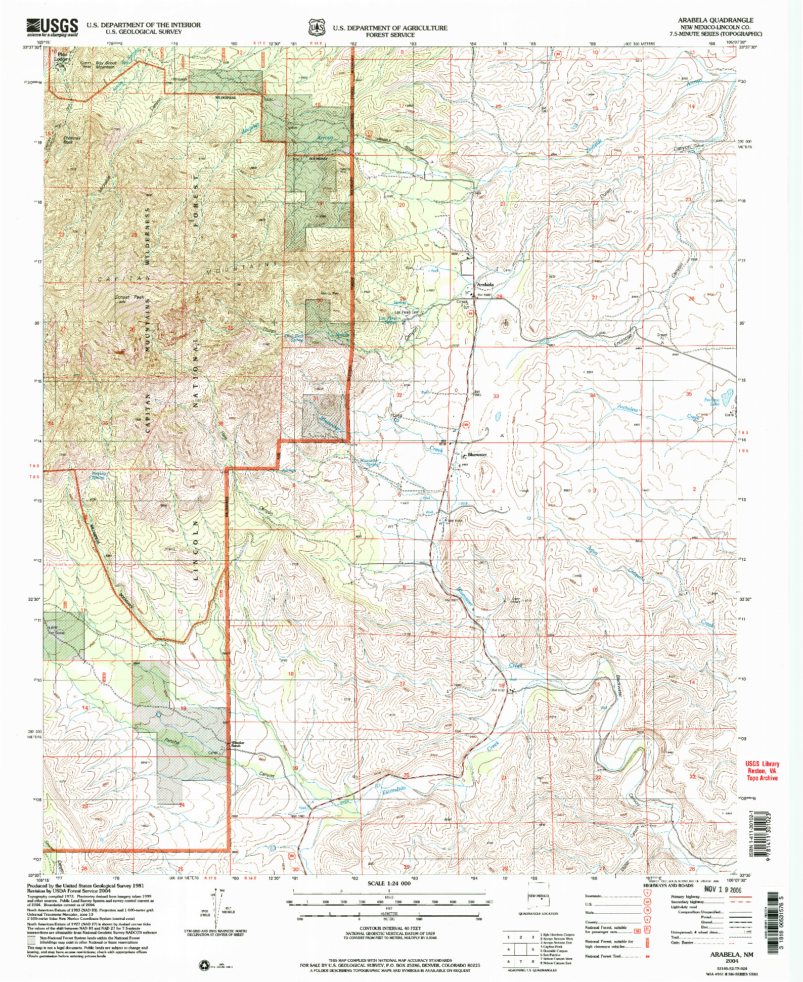 USGS 1:24000-SCALE QUADRANGLE FOR ARABELA, NM 2004