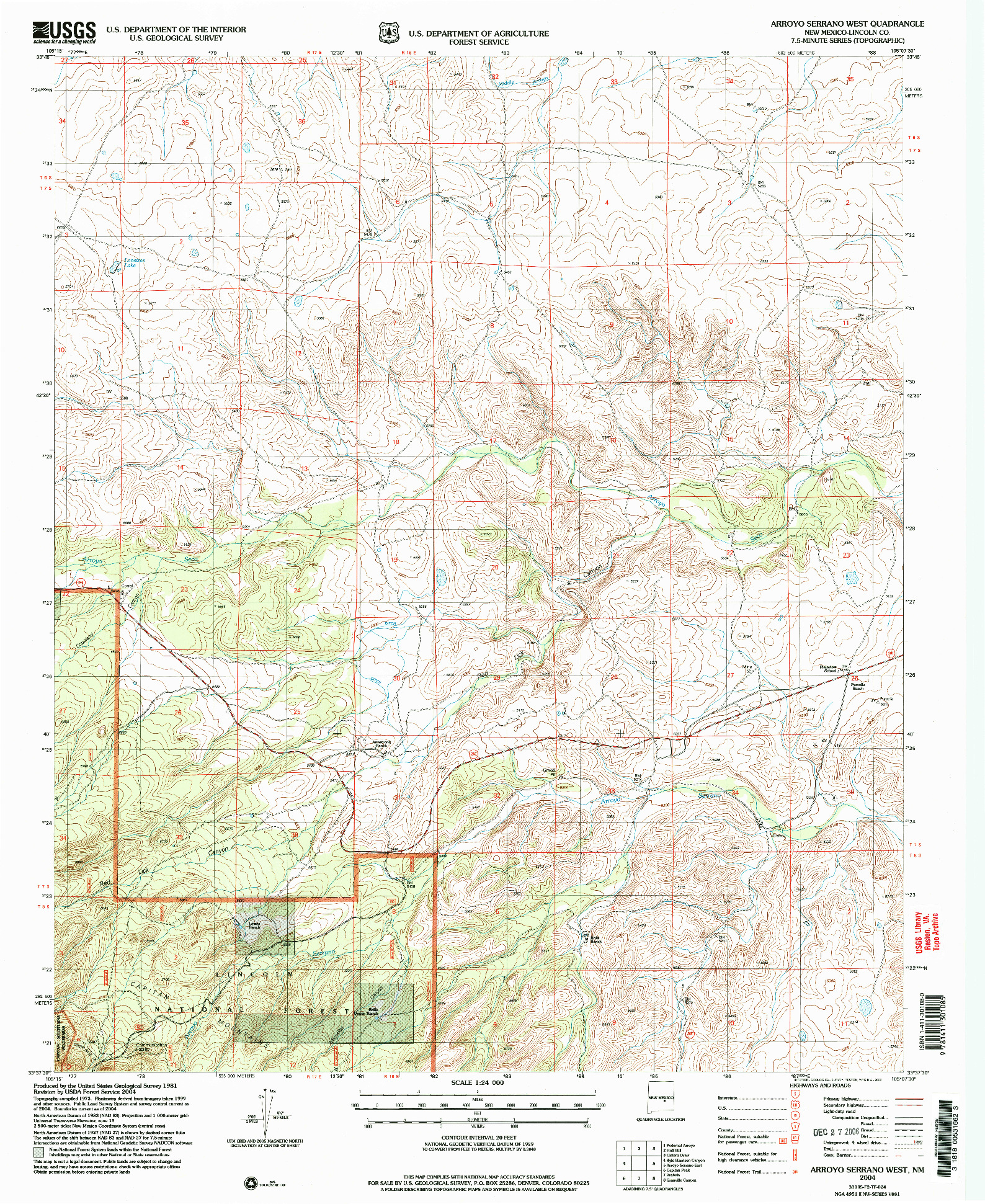 USGS 1:24000-SCALE QUADRANGLE FOR ARROYO SERRANO WEST, NM 2004