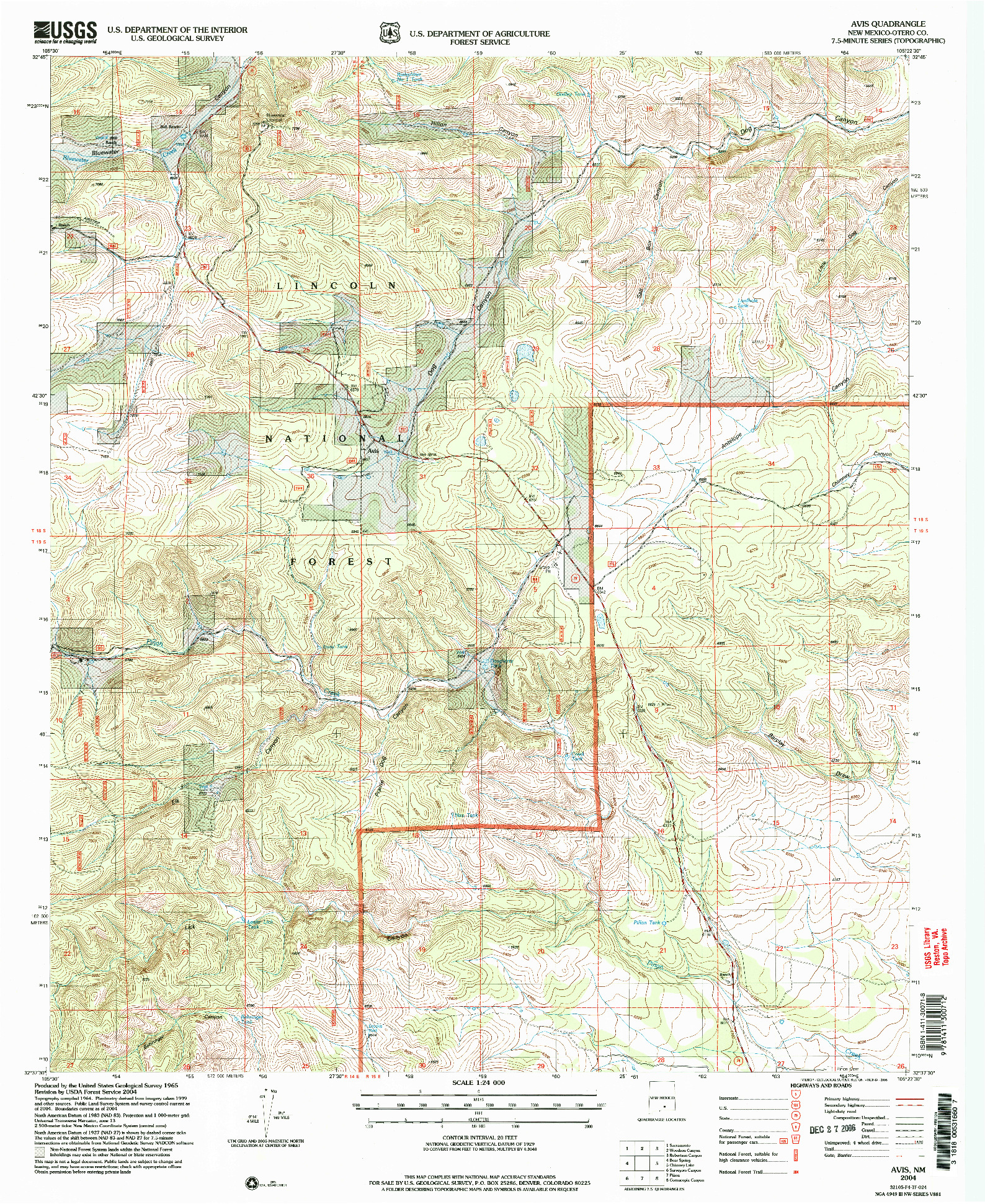 USGS 1:24000-SCALE QUADRANGLE FOR AVIS, NM 2004