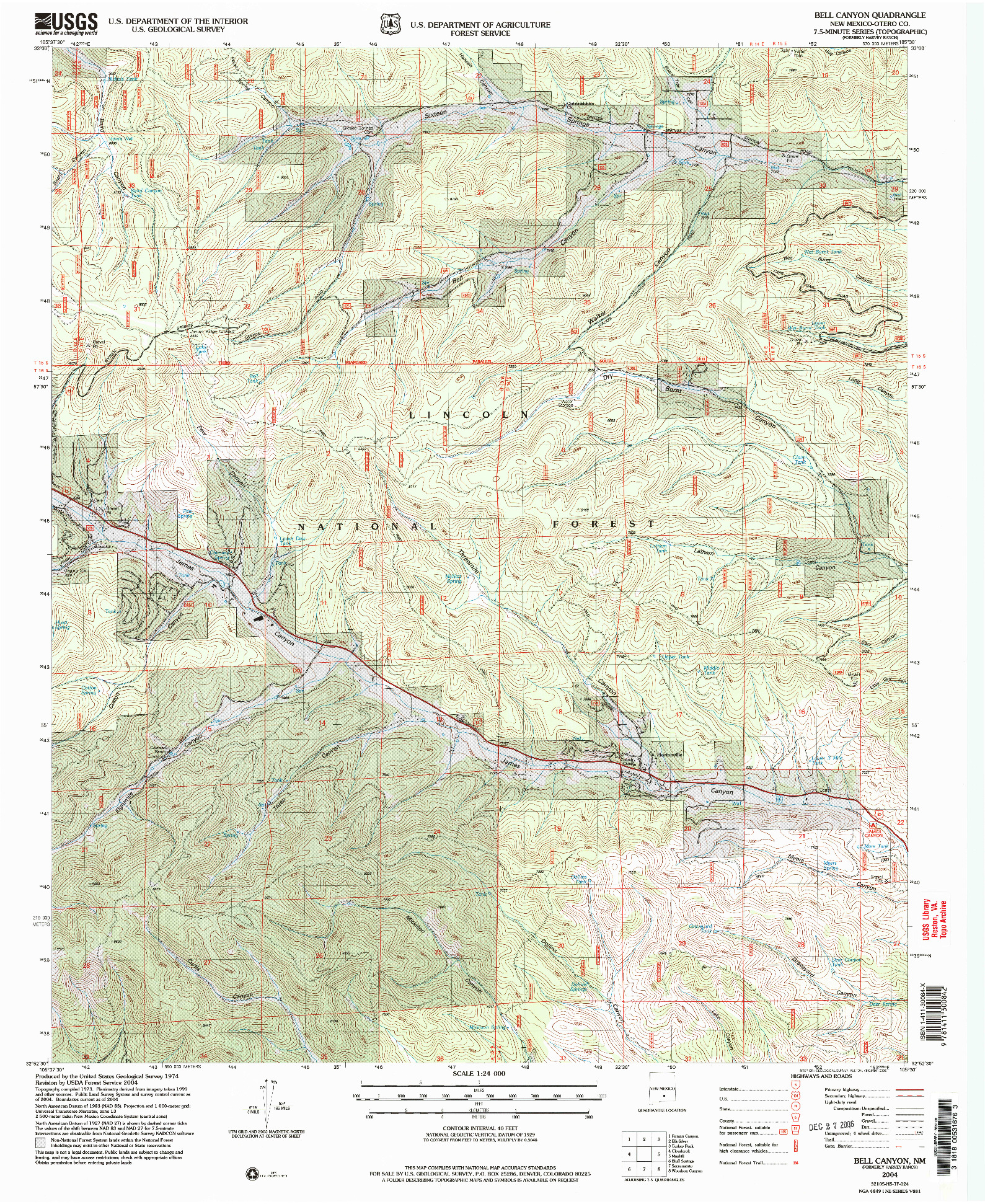 USGS 1:24000-SCALE QUADRANGLE FOR BELL CANYON, NM 2004