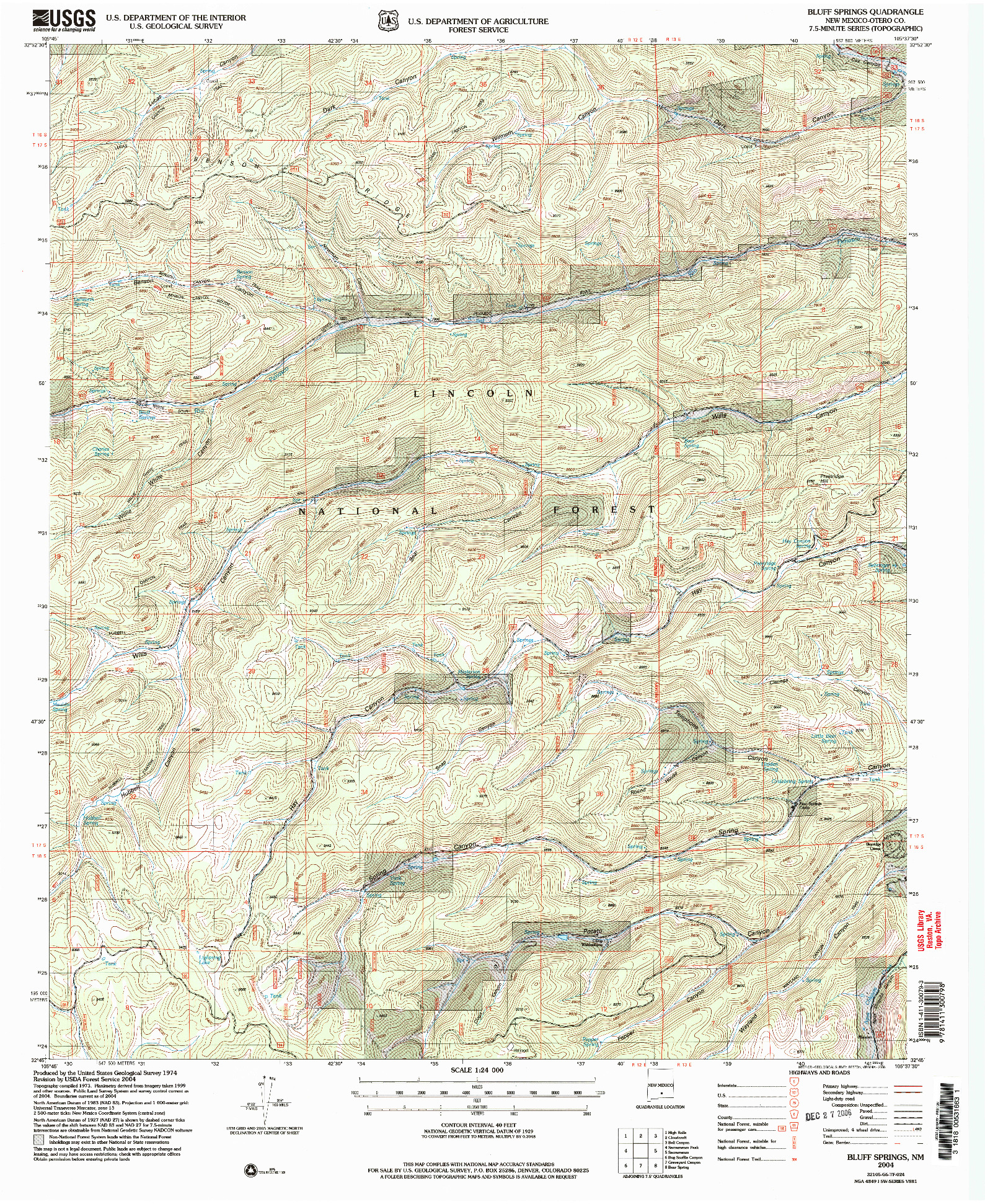 USGS 1:24000-SCALE QUADRANGLE FOR BLUFF SPRINGS, NM 2004