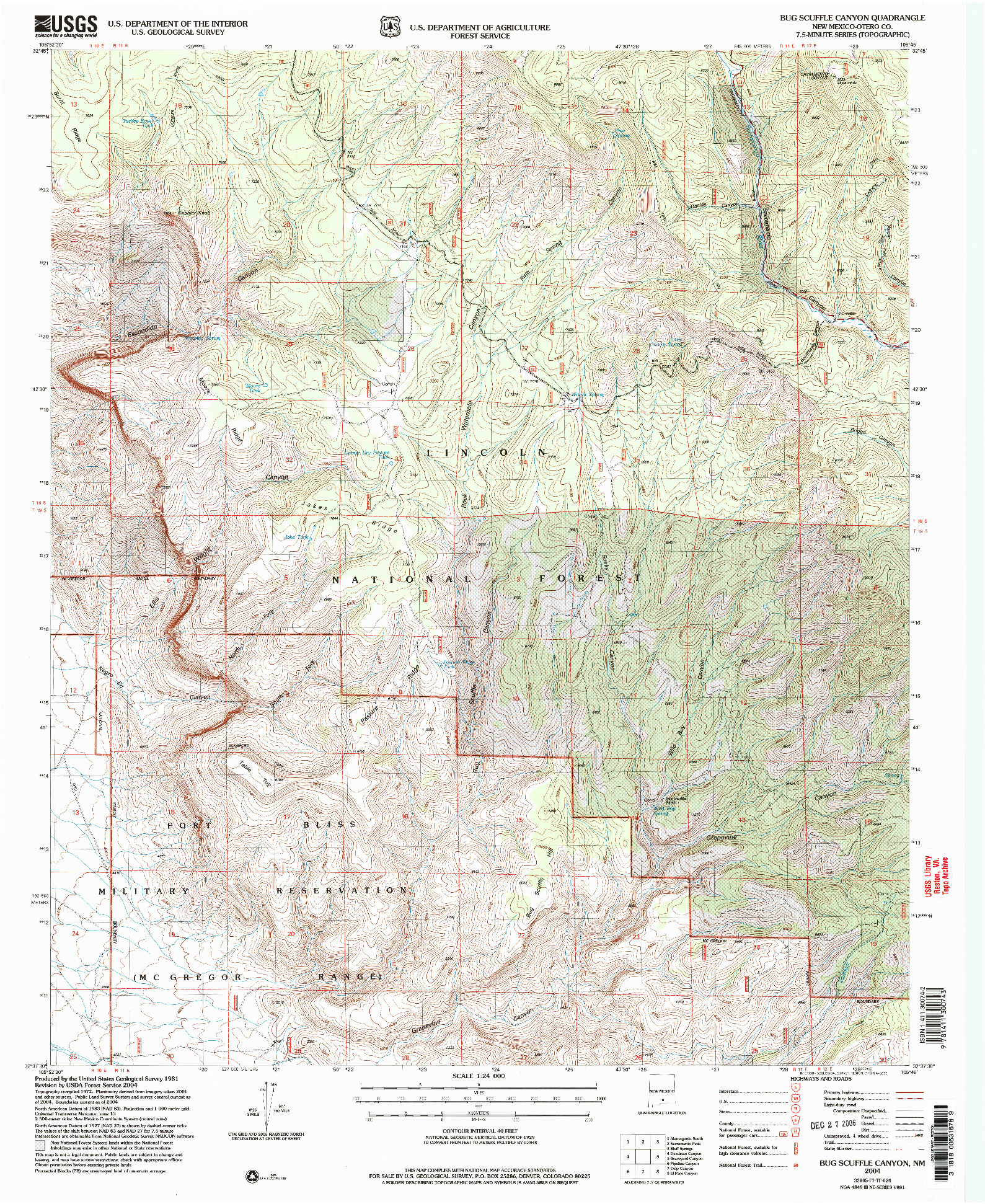 USGS 1:24000-SCALE QUADRANGLE FOR BUG SCUFFLE CANYON, NM 2004