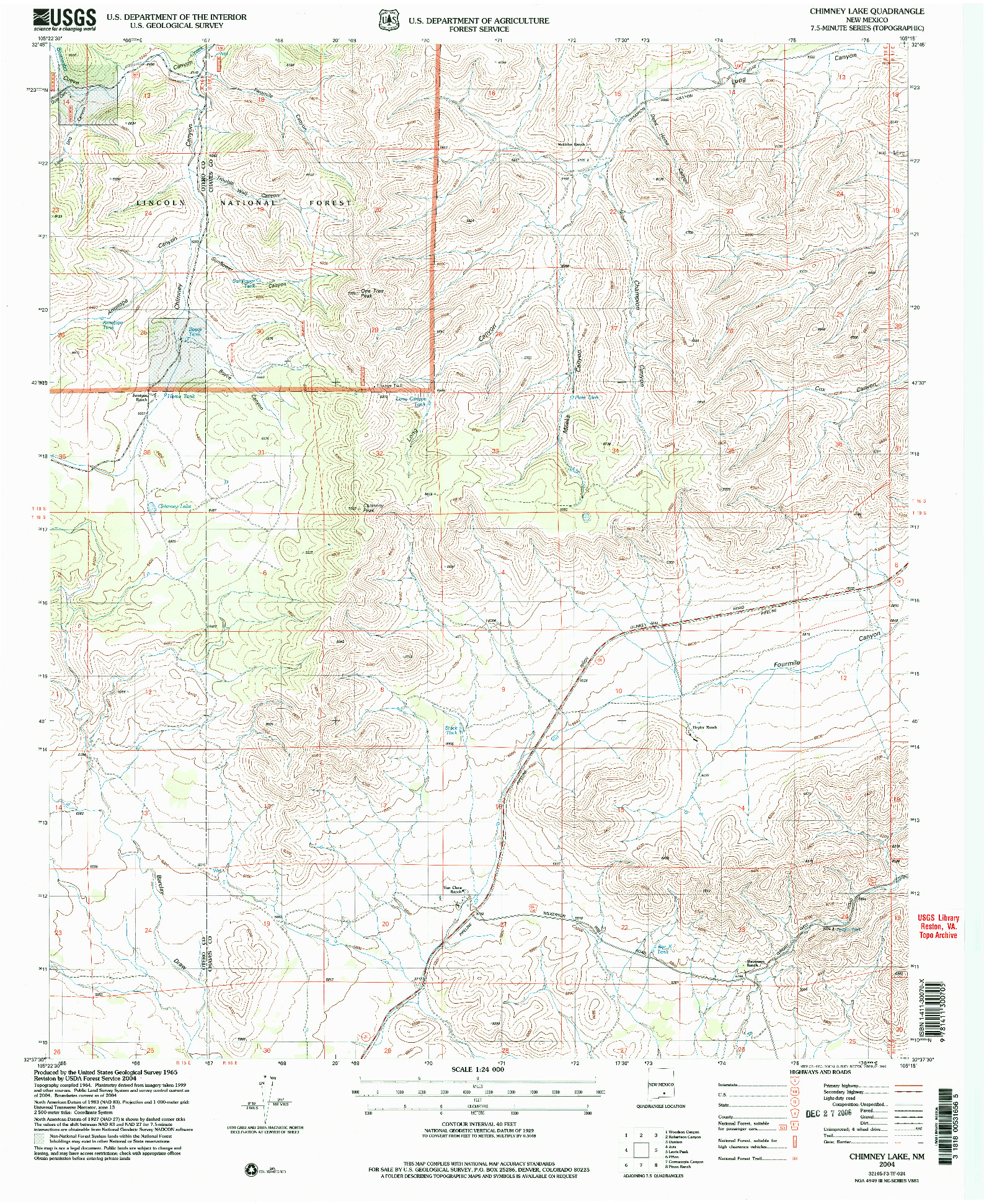 USGS 1:24000-SCALE QUADRANGLE FOR CHIMNEY LAKE, NM 2004