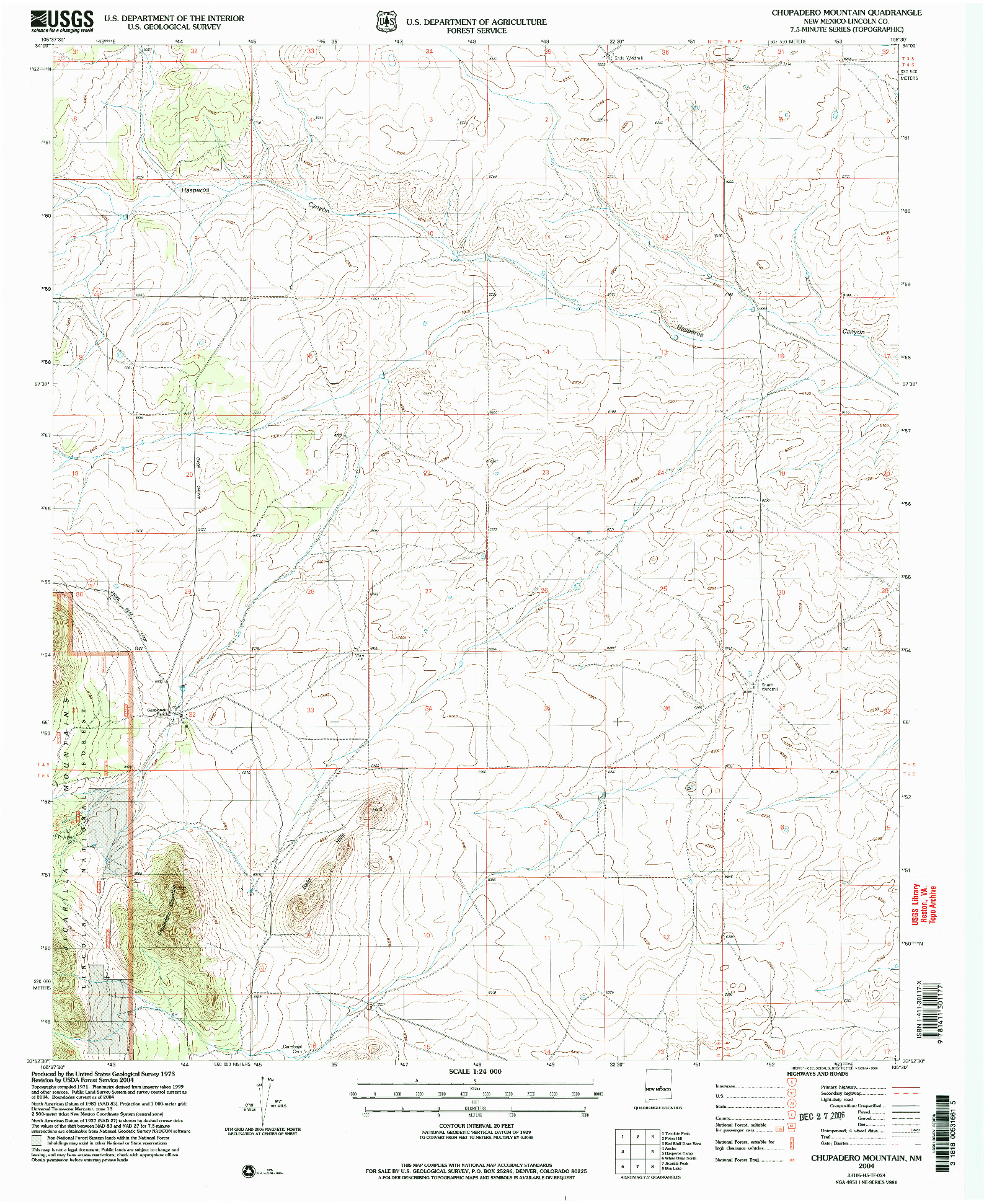 USGS 1:24000-SCALE QUADRANGLE FOR CHUPADERO MOUNTAIN, NM 2004