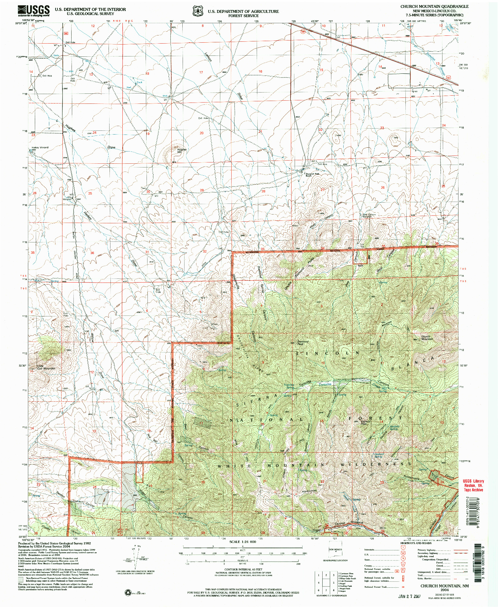 USGS 1:24000-SCALE QUADRANGLE FOR CHURCH MOUNTAIN, NM 2004