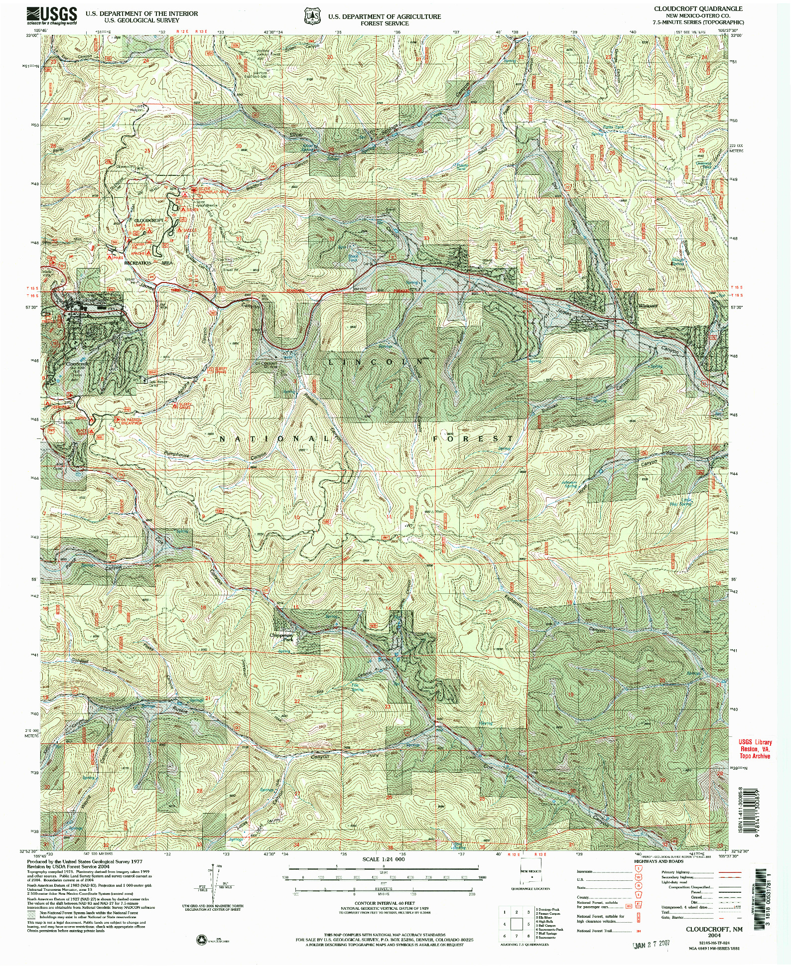 USGS 1:24000-SCALE QUADRANGLE FOR CLOUDCROFT, NM 2004