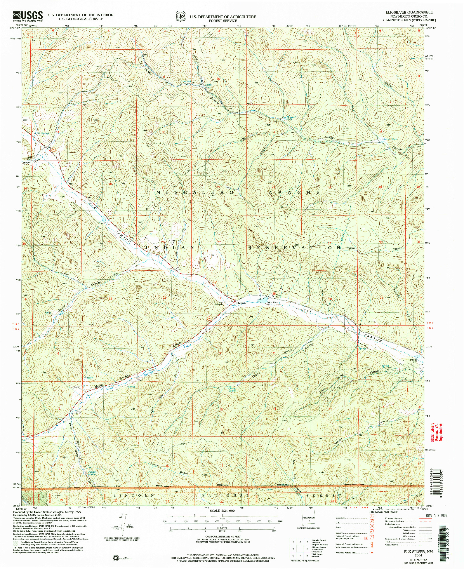 USGS 1:24000-SCALE QUADRANGLE FOR ELK-SILVER, NM 2004