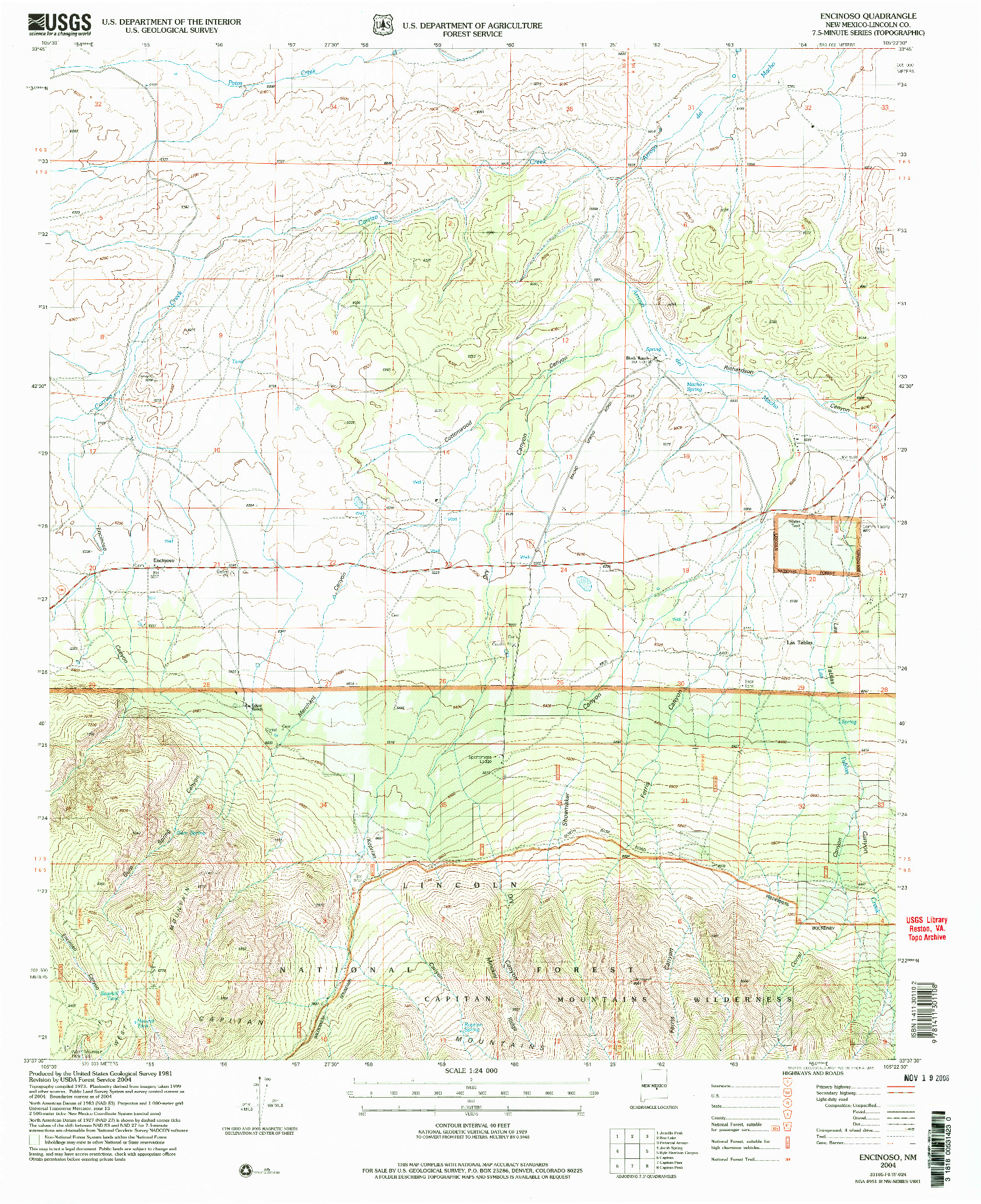 USGS 1:24000-SCALE QUADRANGLE FOR ENCINOSO, NM 2004