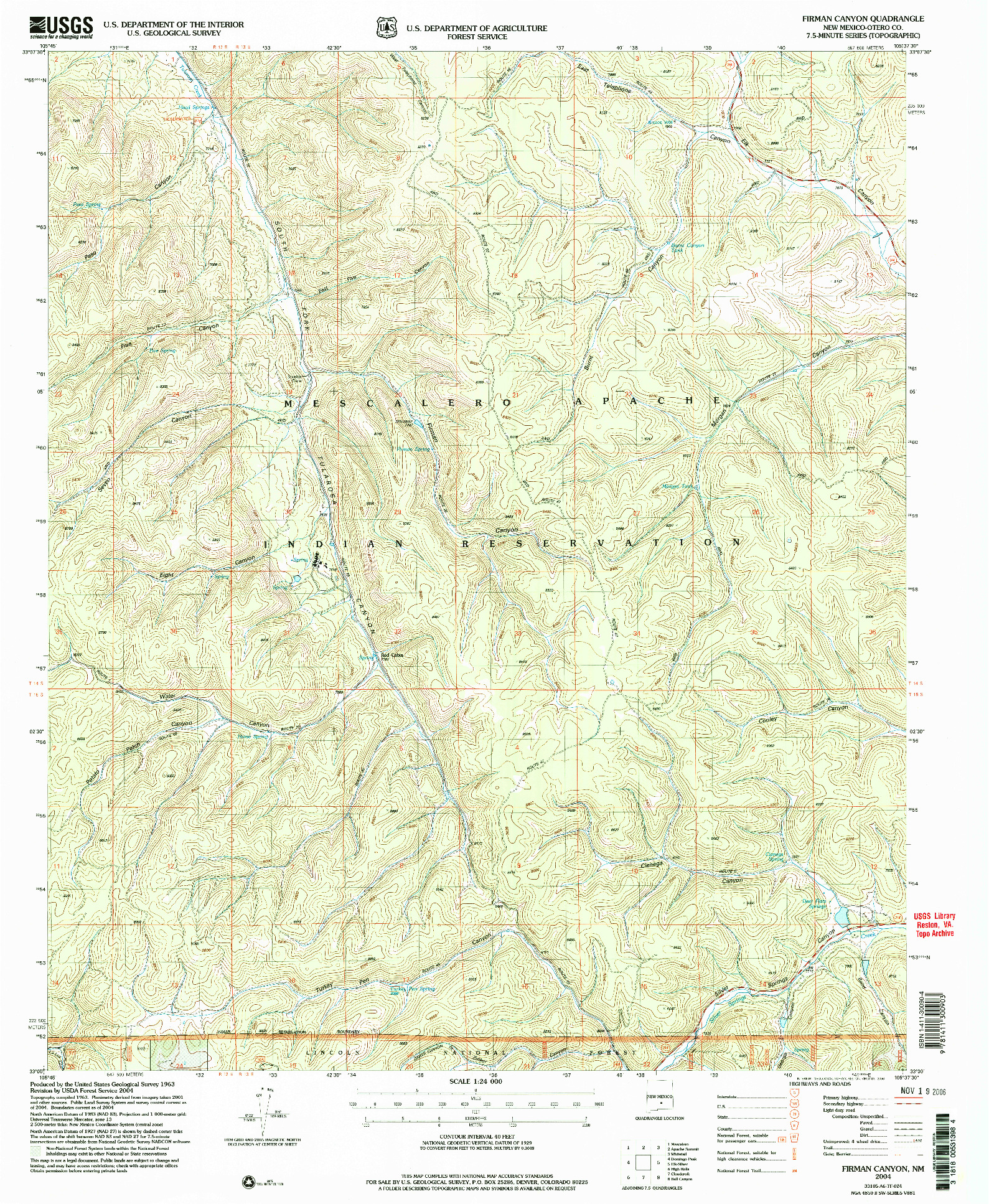 USGS 1:24000-SCALE QUADRANGLE FOR FIRMAN CANYON, NM 2004