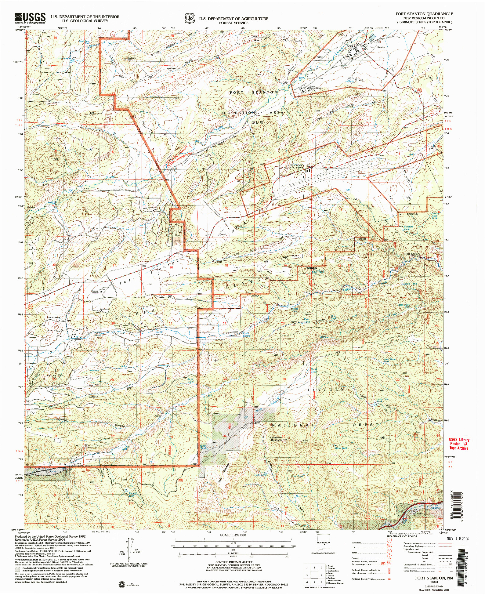 USGS 1:24000-SCALE QUADRANGLE FOR FORT STANTON, NM 2004