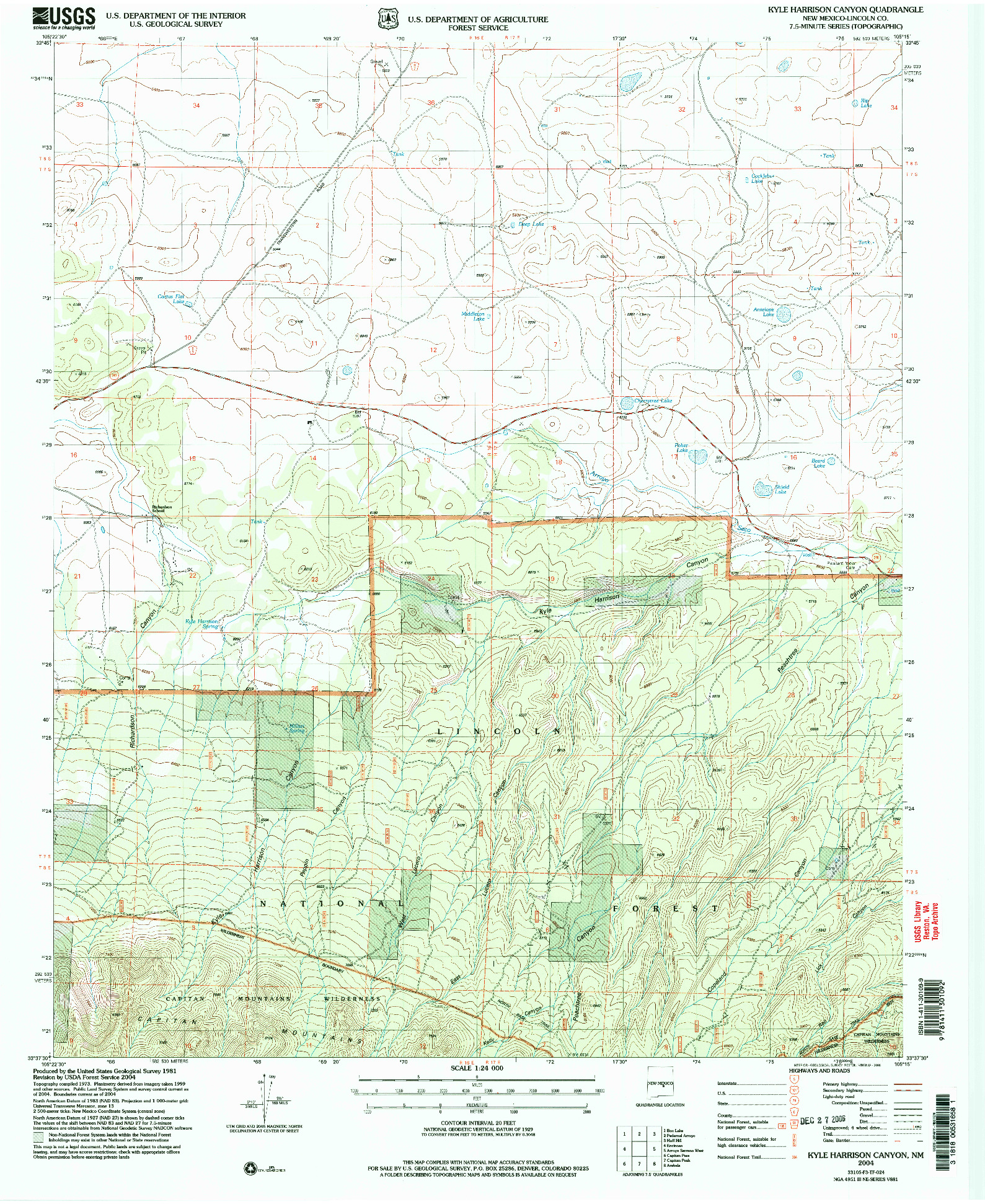 USGS 1:24000-SCALE QUADRANGLE FOR KYLE HARRISON CANYON, NM 2004