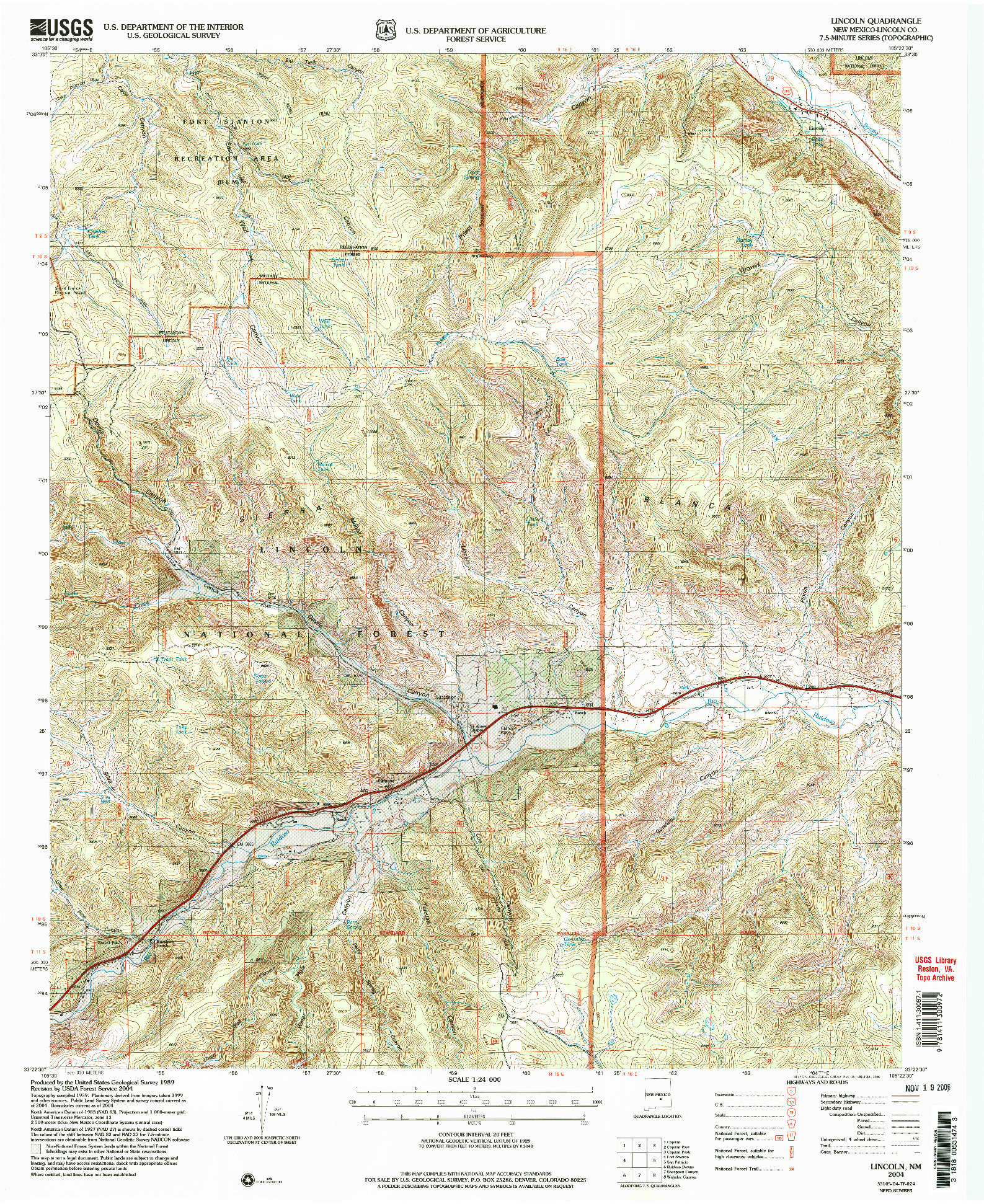 USGS 1:24000-SCALE QUADRANGLE FOR LINCOLN, NM 2004