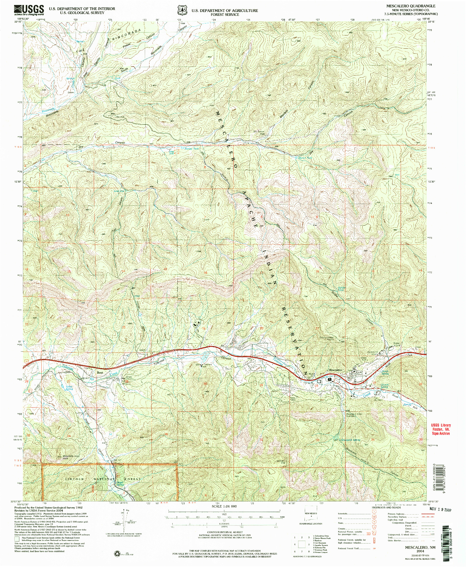 USGS 1:24000-SCALE QUADRANGLE FOR MESCALERO, NM 2004
