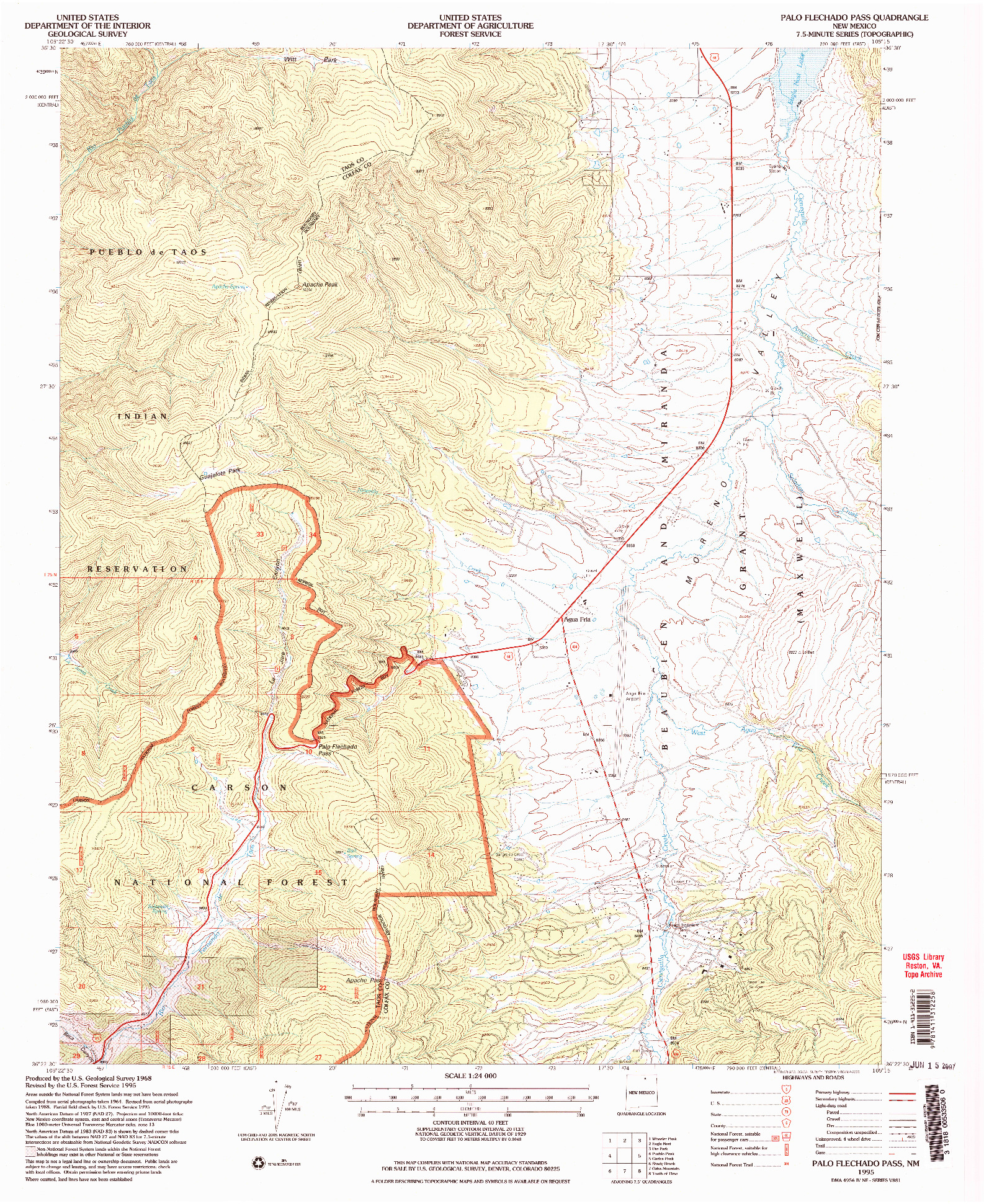USGS 1:24000-SCALE QUADRANGLE FOR PALO FLECHADO PASS, NM 1995