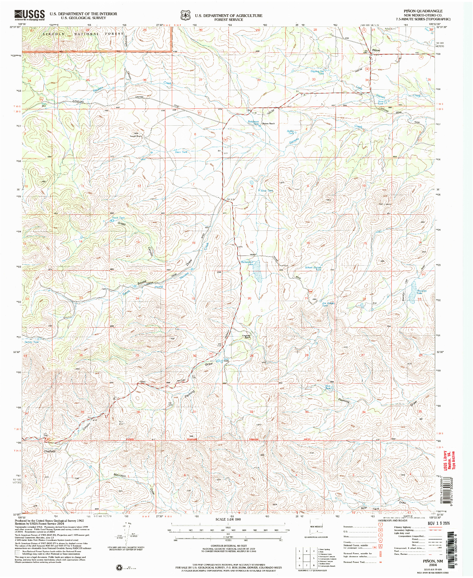 USGS 1:24000-SCALE QUADRANGLE FOR PINON, NM 2004