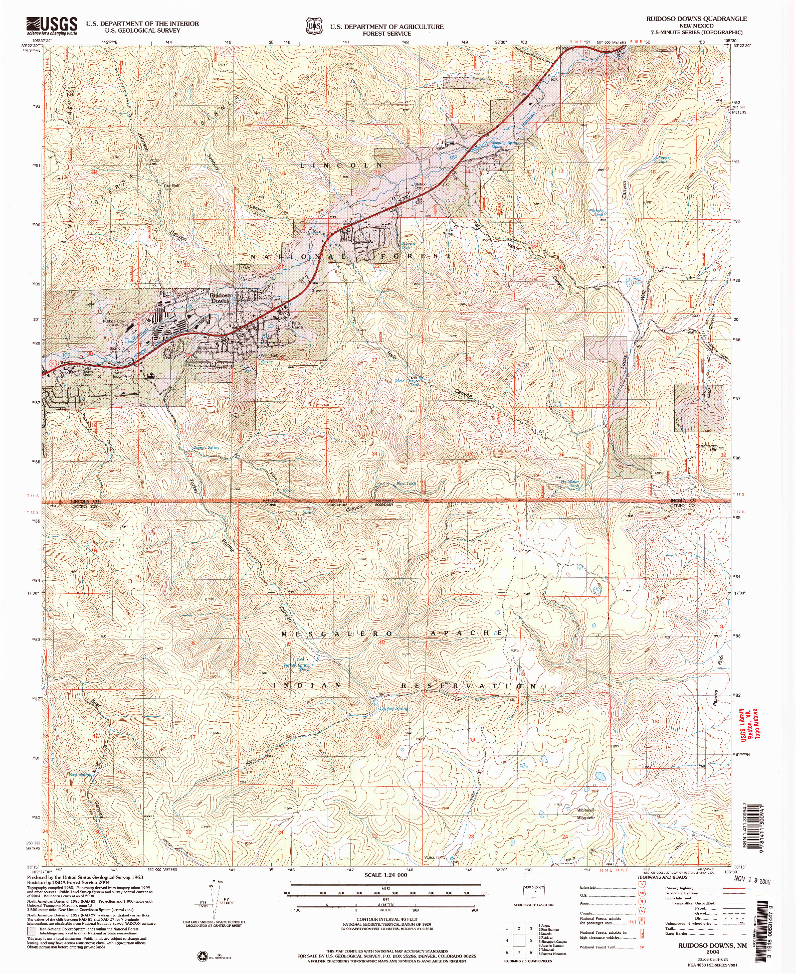 USGS 1:24000-SCALE QUADRANGLE FOR RUIDOSO DOWNS, NM 2004