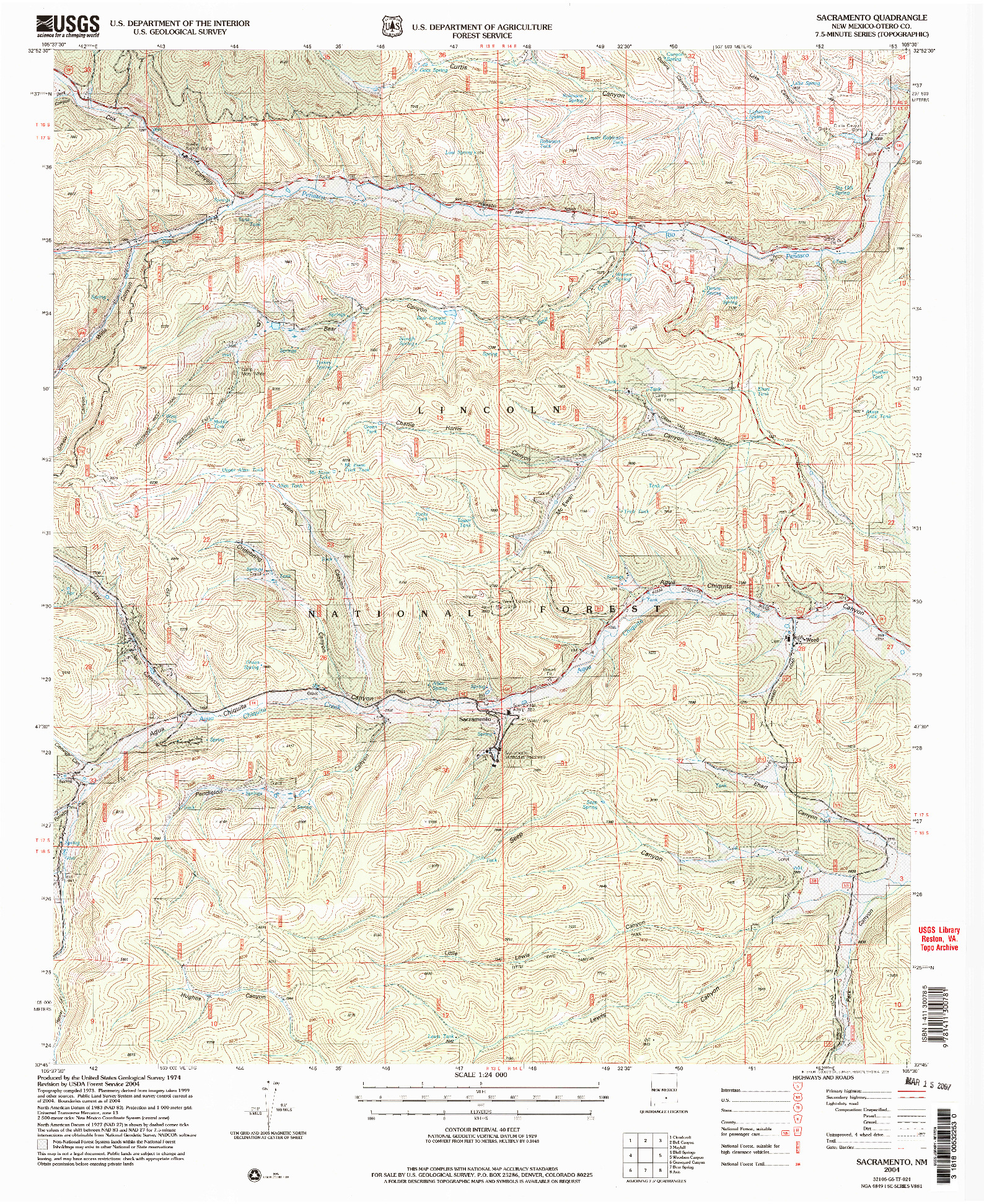 USGS 1:24000-SCALE QUADRANGLE FOR SACRAMENTO, NM 2004
