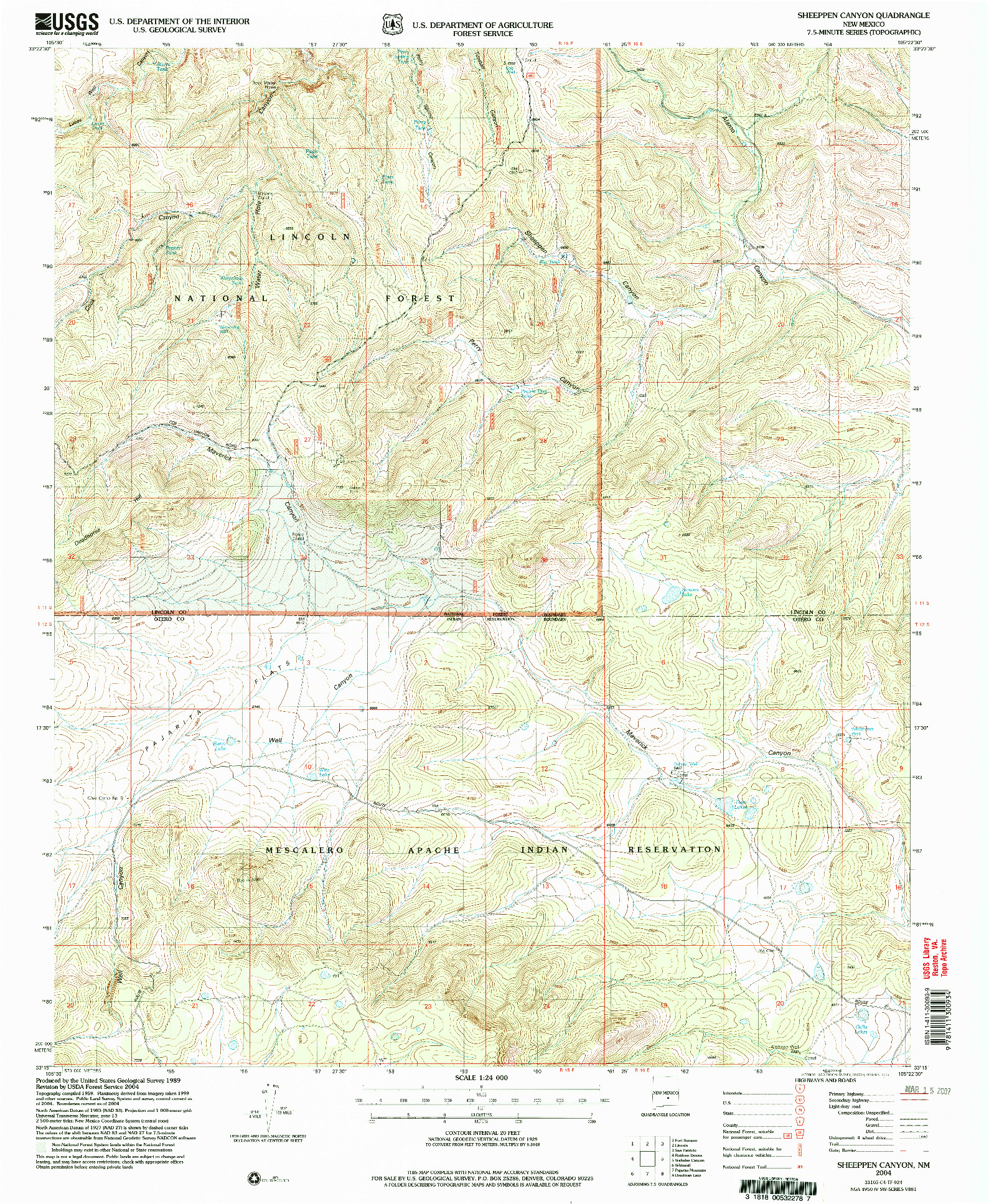 USGS 1:24000-SCALE QUADRANGLE FOR SHEEPPEN CANYON, NM 2004