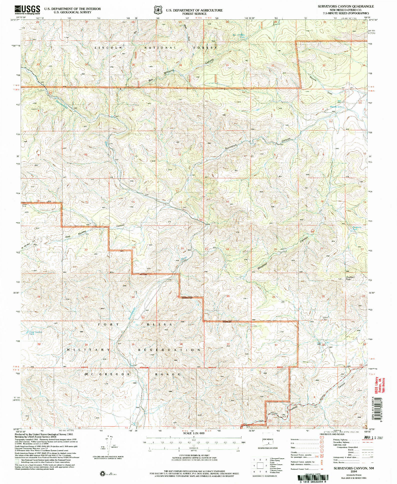USGS 1:24000-SCALE QUADRANGLE FOR SURVEYORS CANYON, NM 2004