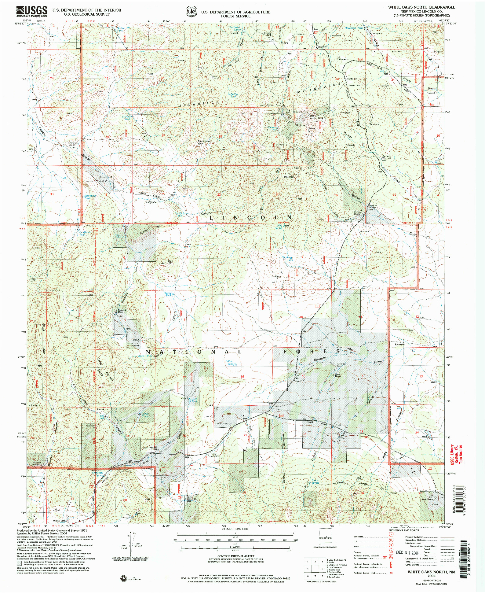 USGS 1:24000-SCALE QUADRANGLE FOR WHITE OAKS NORTH, NM 2004