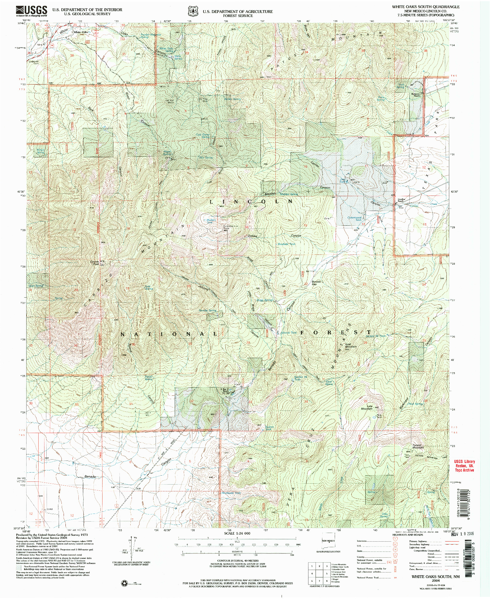 USGS 1:24000-SCALE QUADRANGLE FOR WHITE OAKS SOUTH, NM 2004