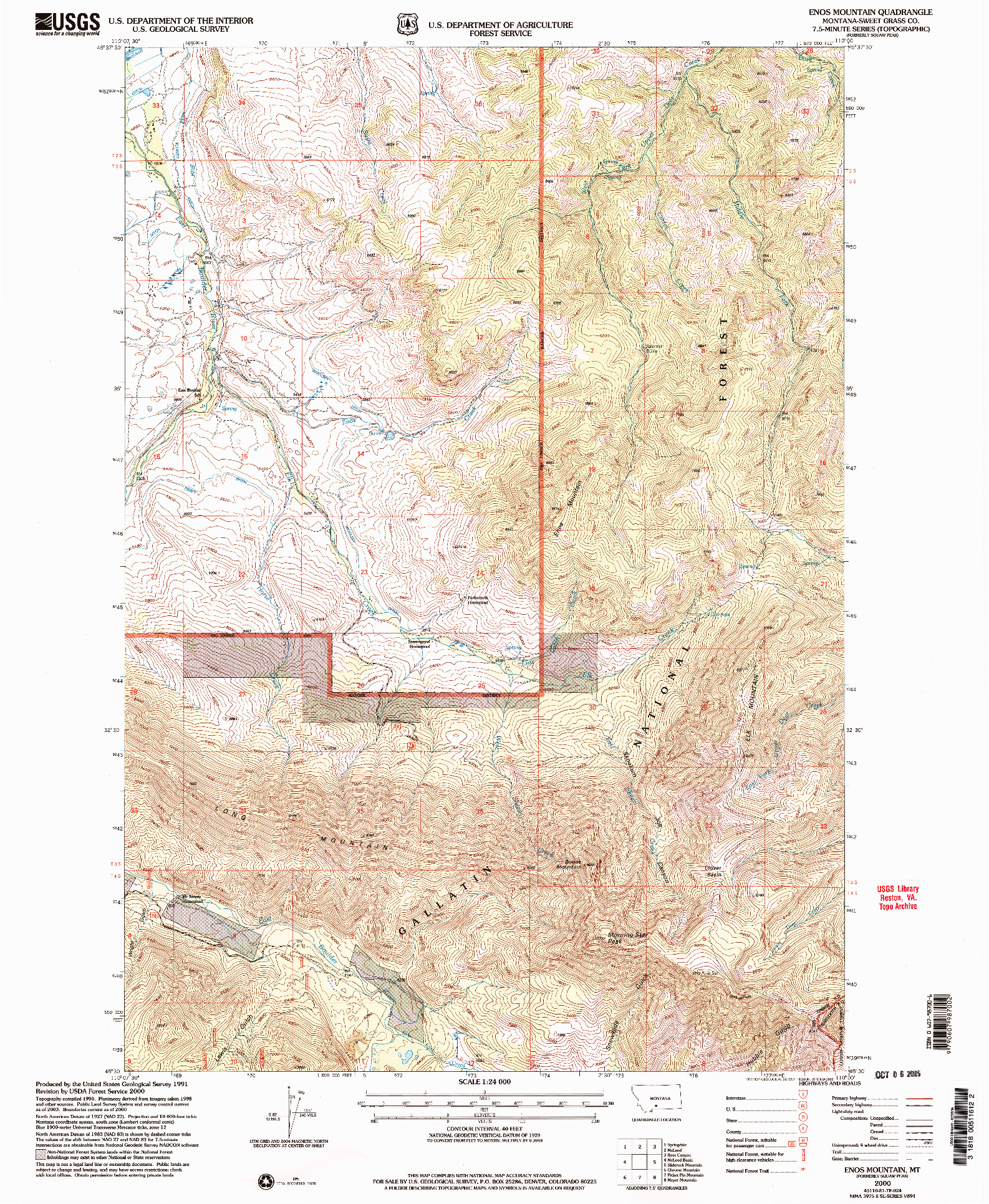 USGS 1:24000-SCALE QUADRANGLE FOR ENOS MOUNTAIN, MT 2000