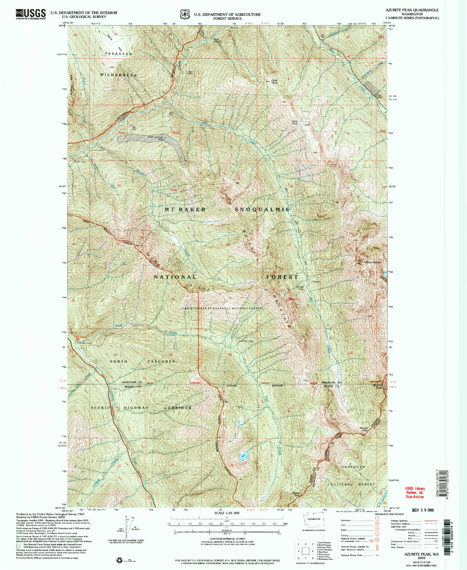 USGS 1:24000-SCALE QUADRANGLE FOR AZURITE PEAK, WA 2002